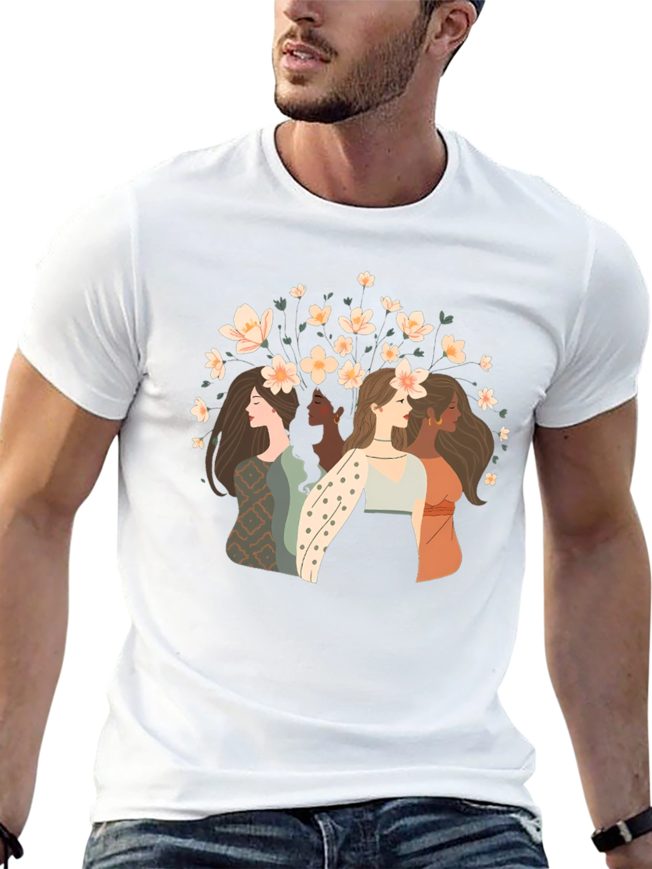 Floral Women Graphic Tee - Black Cotton T-Shirt