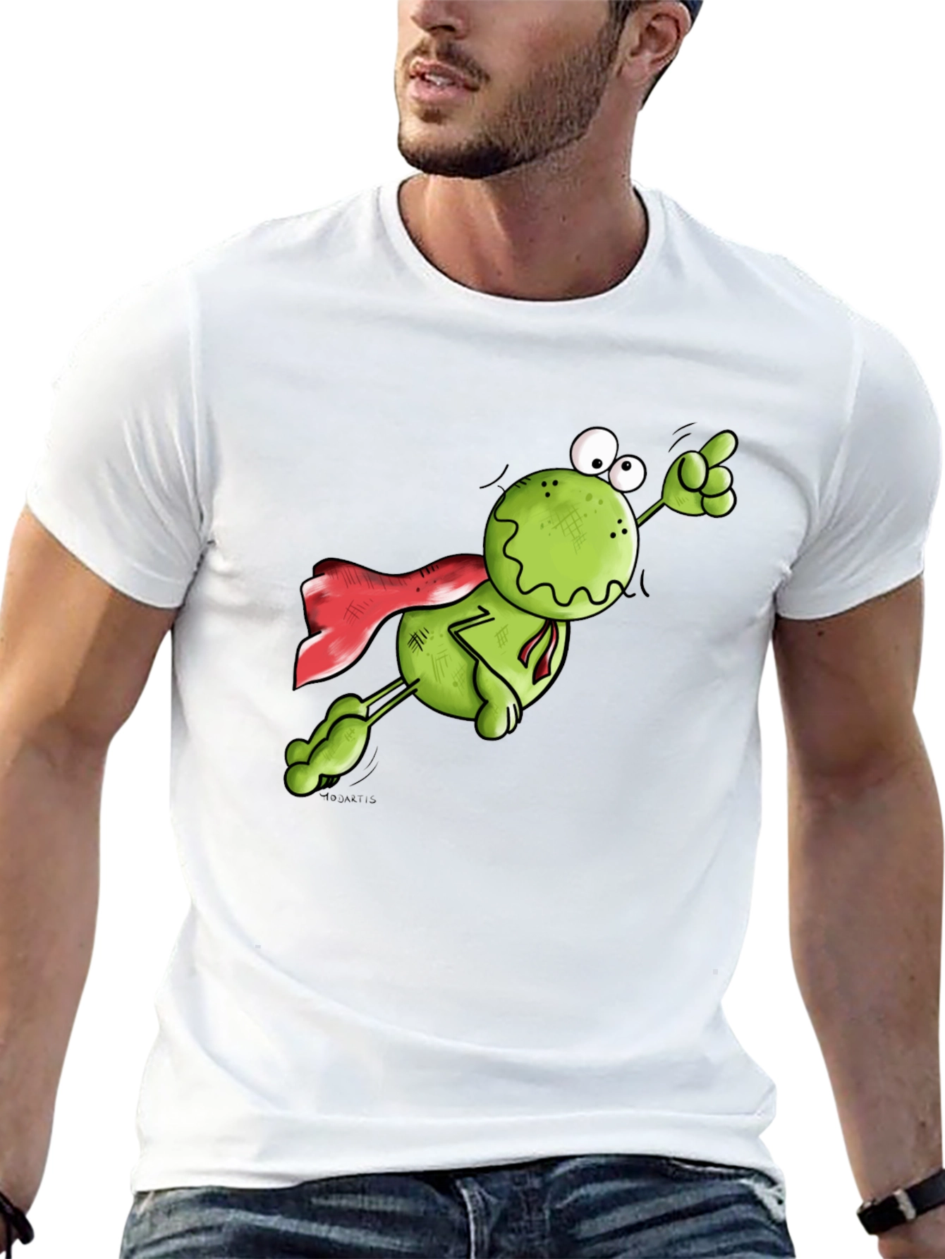 Superhero Frog Graphic Tee - Black Cotton T-Shirt