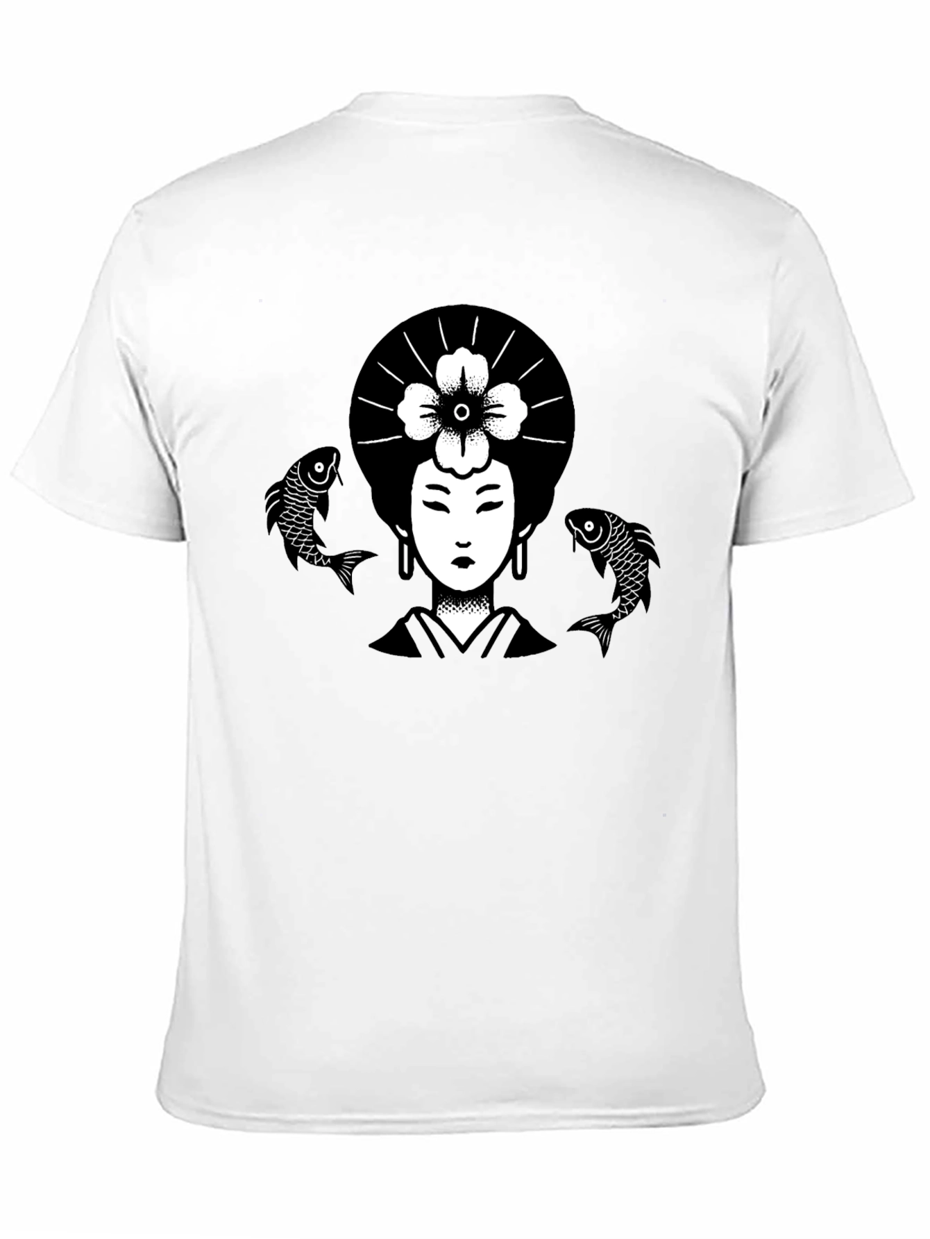 Geisha Koi Fish Graphic Tee - Unique Black T-Shirt