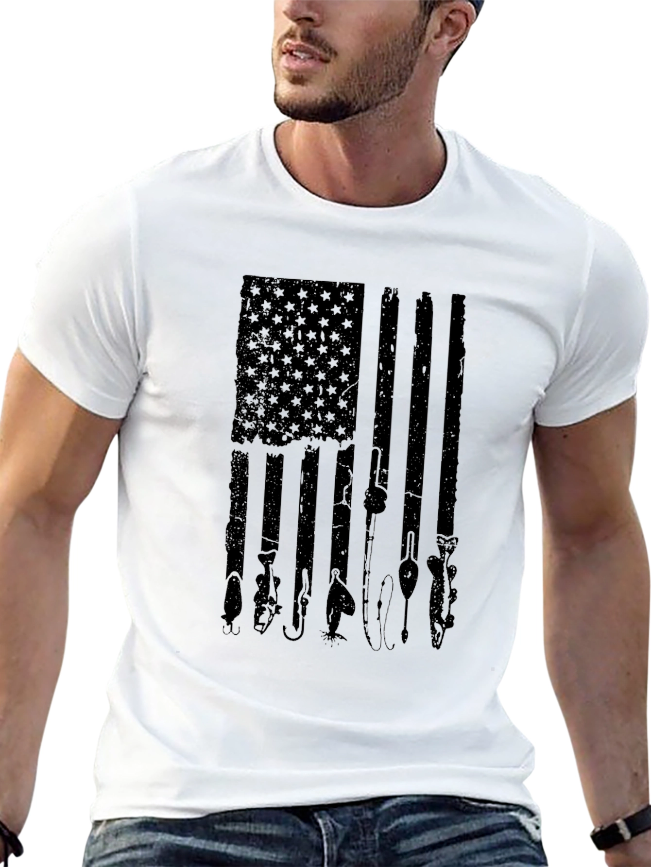 Fishing American Flag Graphic T-Shirt