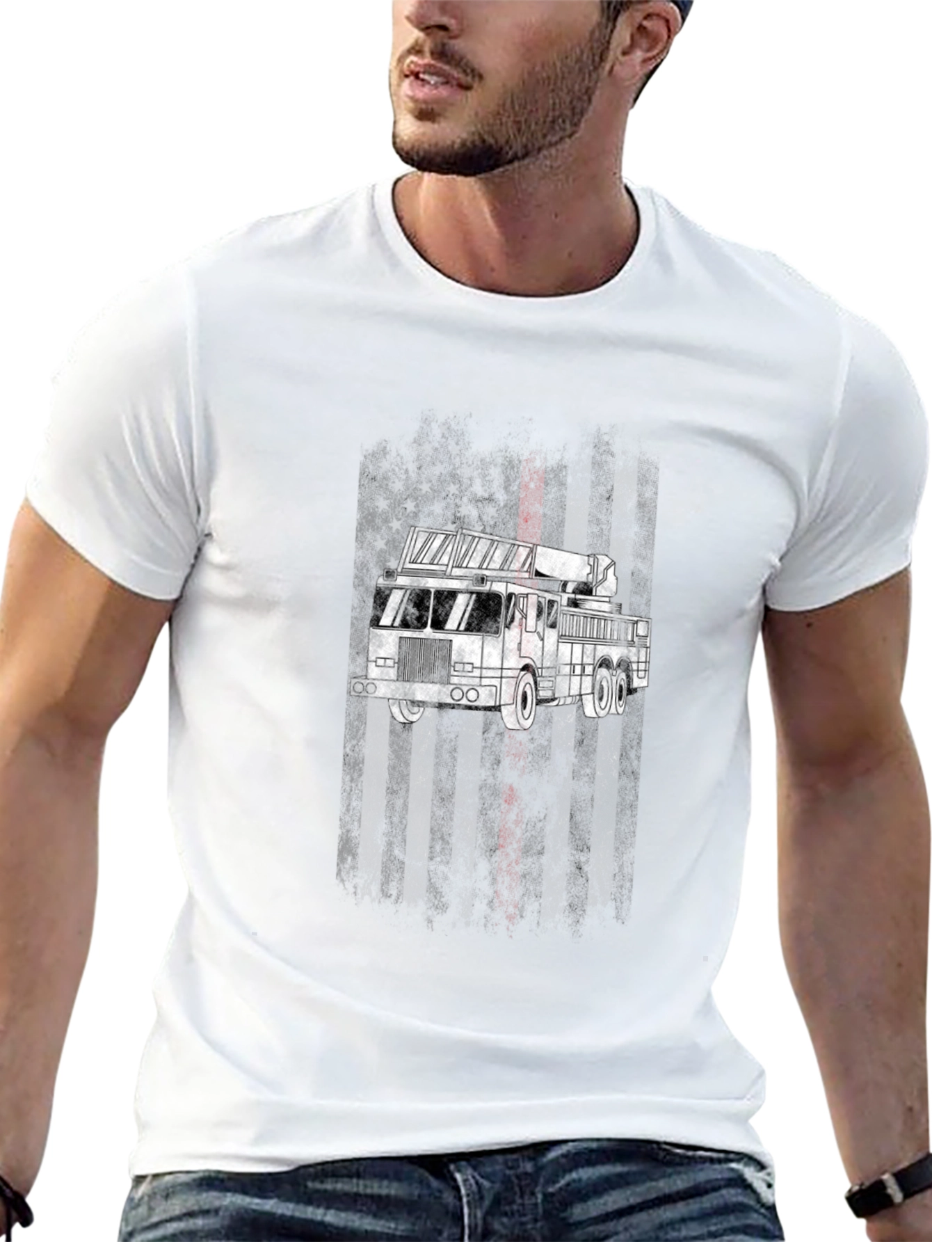 Firefighter Truck T-Shirt - Patriotic Design