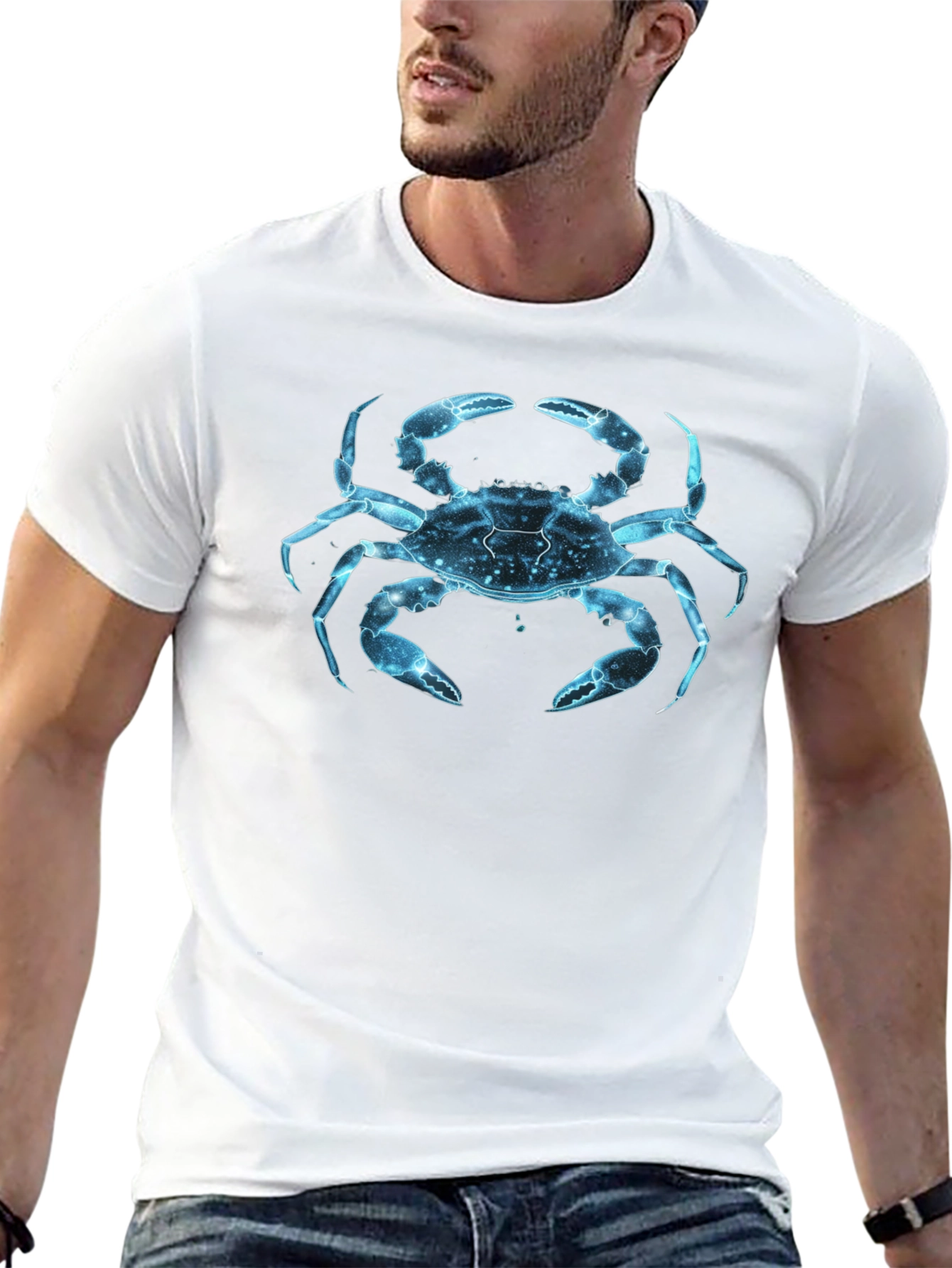 Blue Crab Graphic Print Black T-Shirt