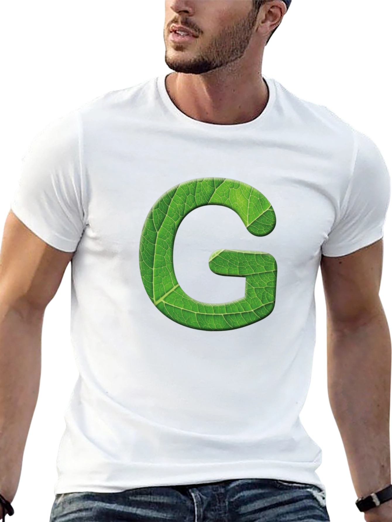 Leaf Letter G Graphic Tee - Nature Inspired Style