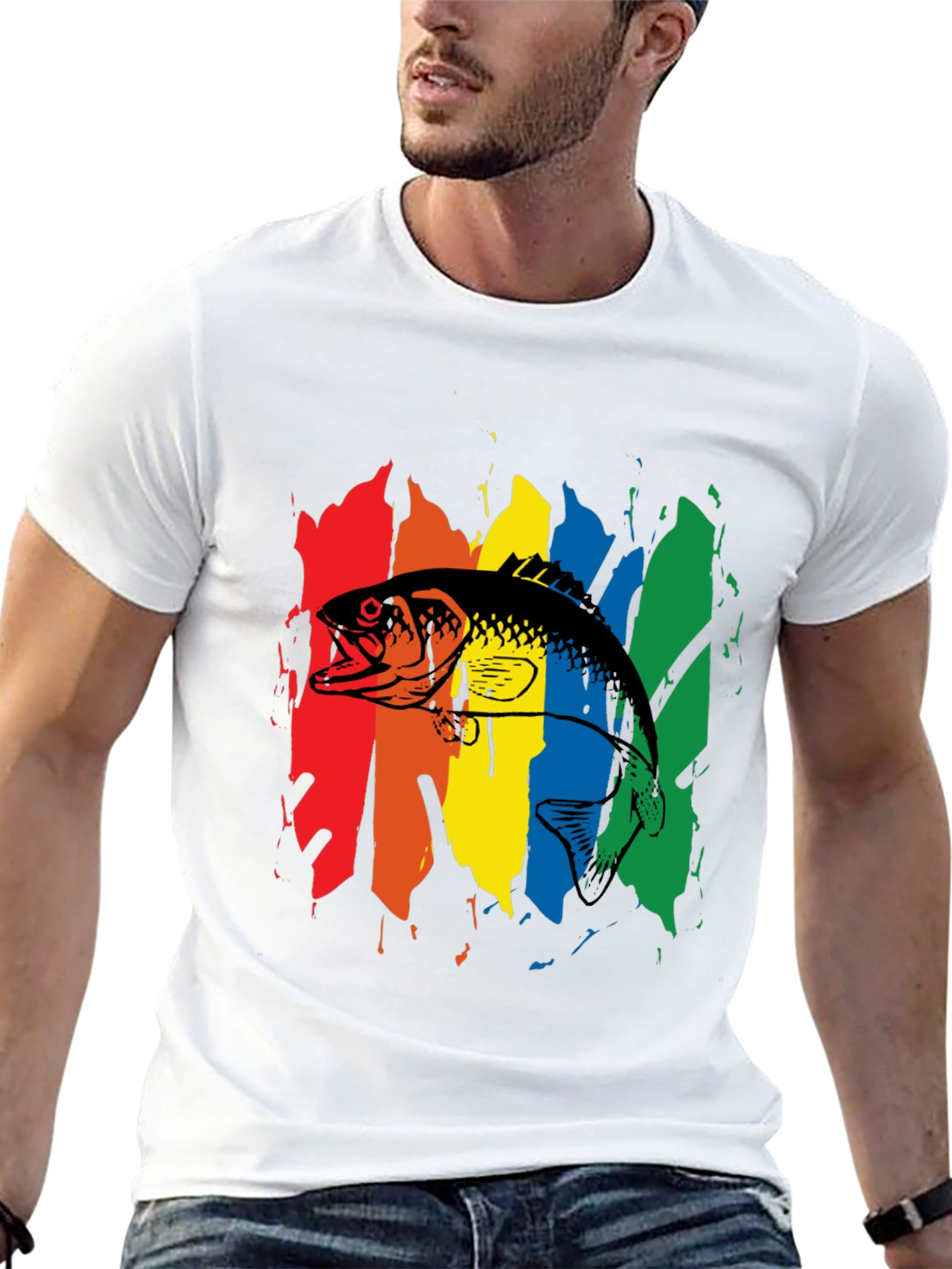 Rainbow Fish Graphic Tee - Mens Black T-Shirt