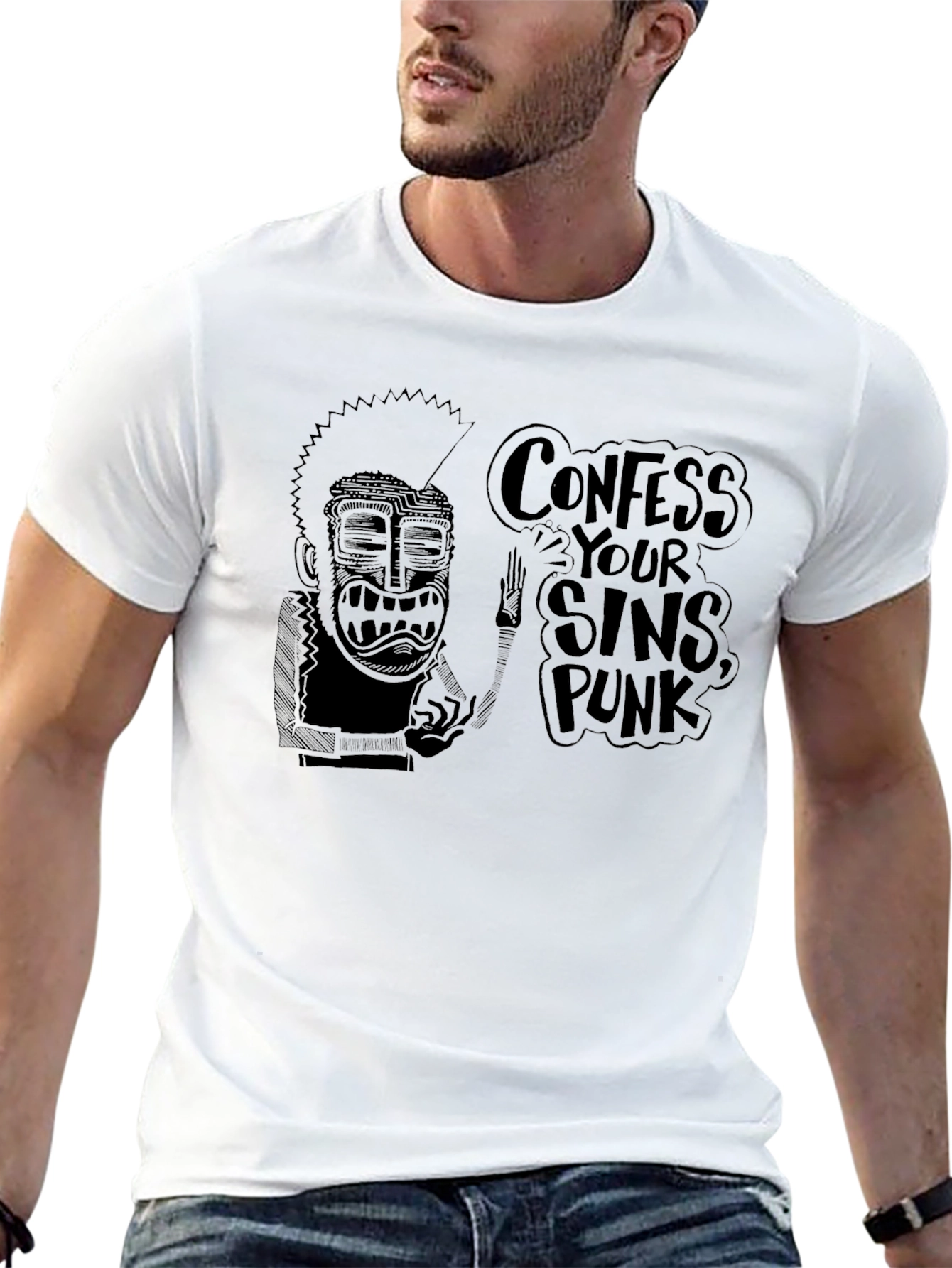 Confess Your Sins Punk Black Graphic Tee