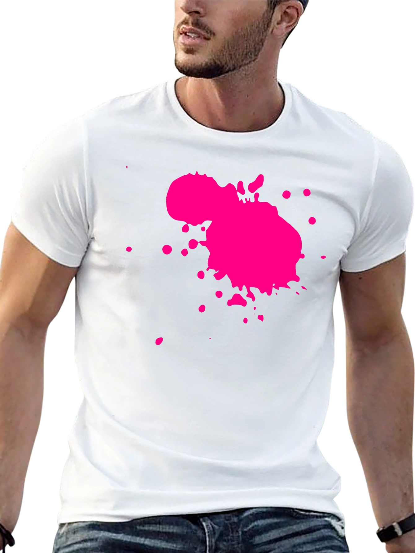 Mens Black T-Shirt with Pink Paint Splatter Design
