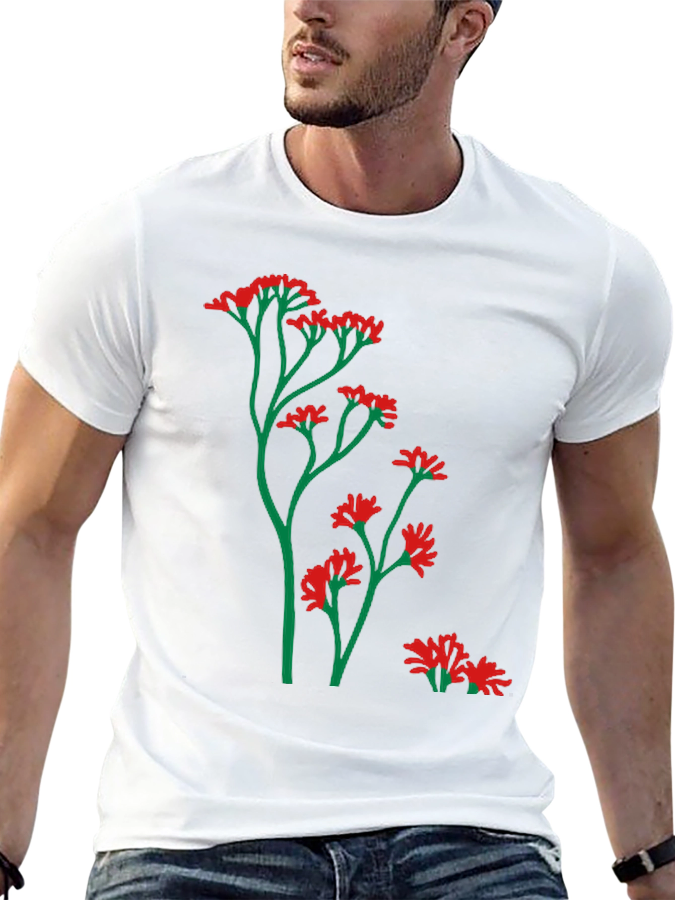 Mens Black T-Shirt with Floral Design