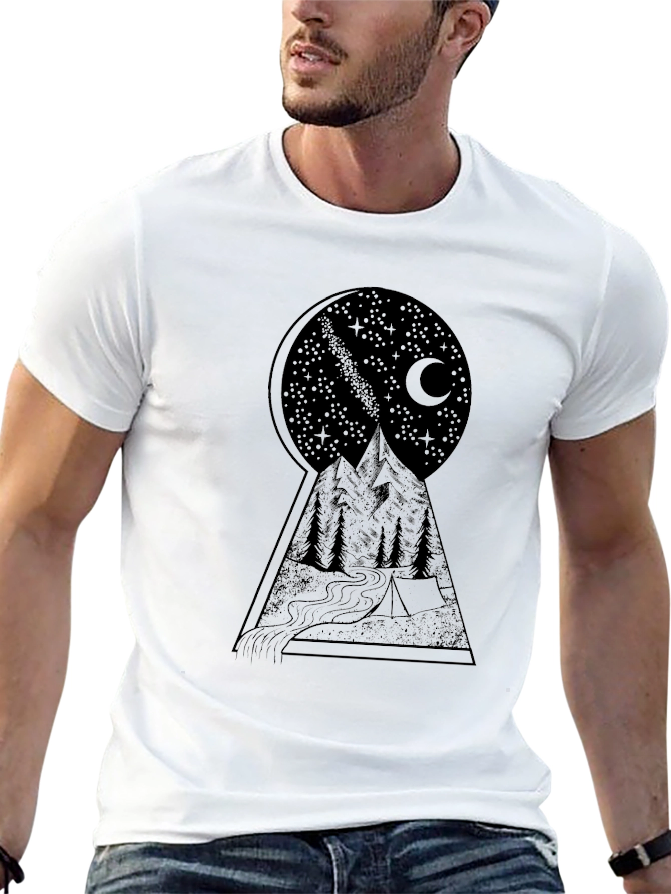Mountain Nightscape Graphic Tee - Stylish Black T-Shirt