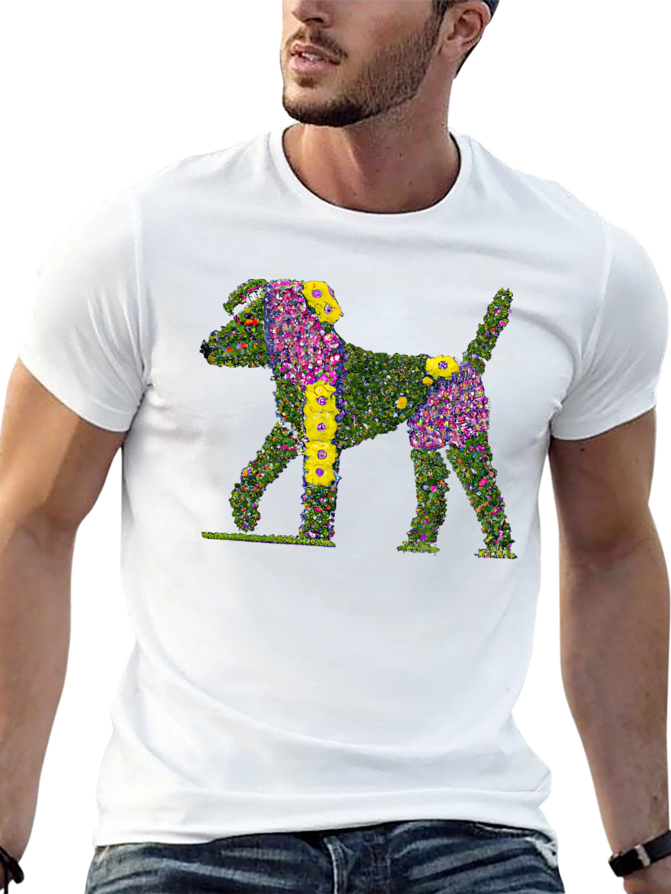Floral Dog Print Black T-Shirt