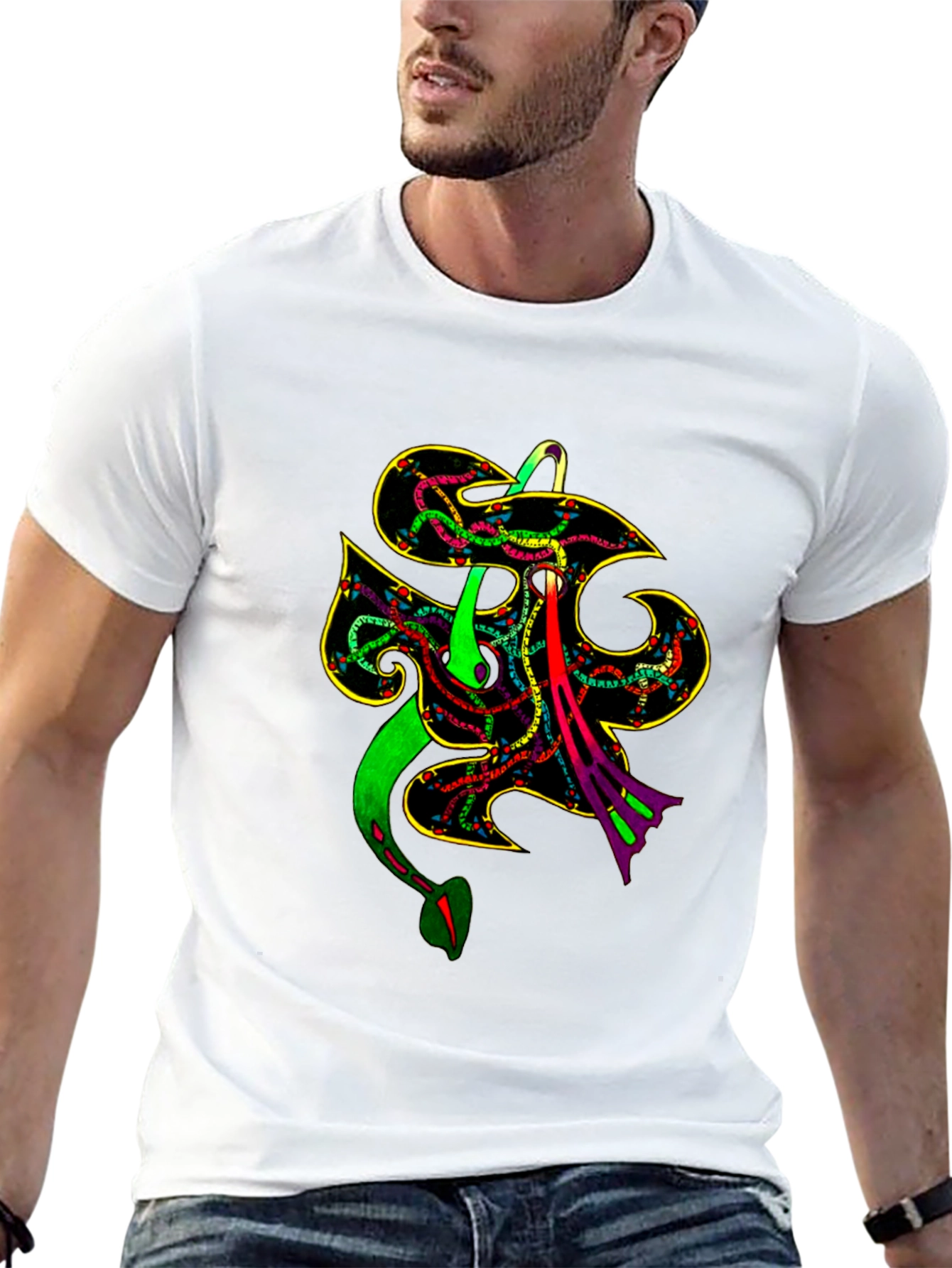 Abstract Snake Design Black T-Shirt