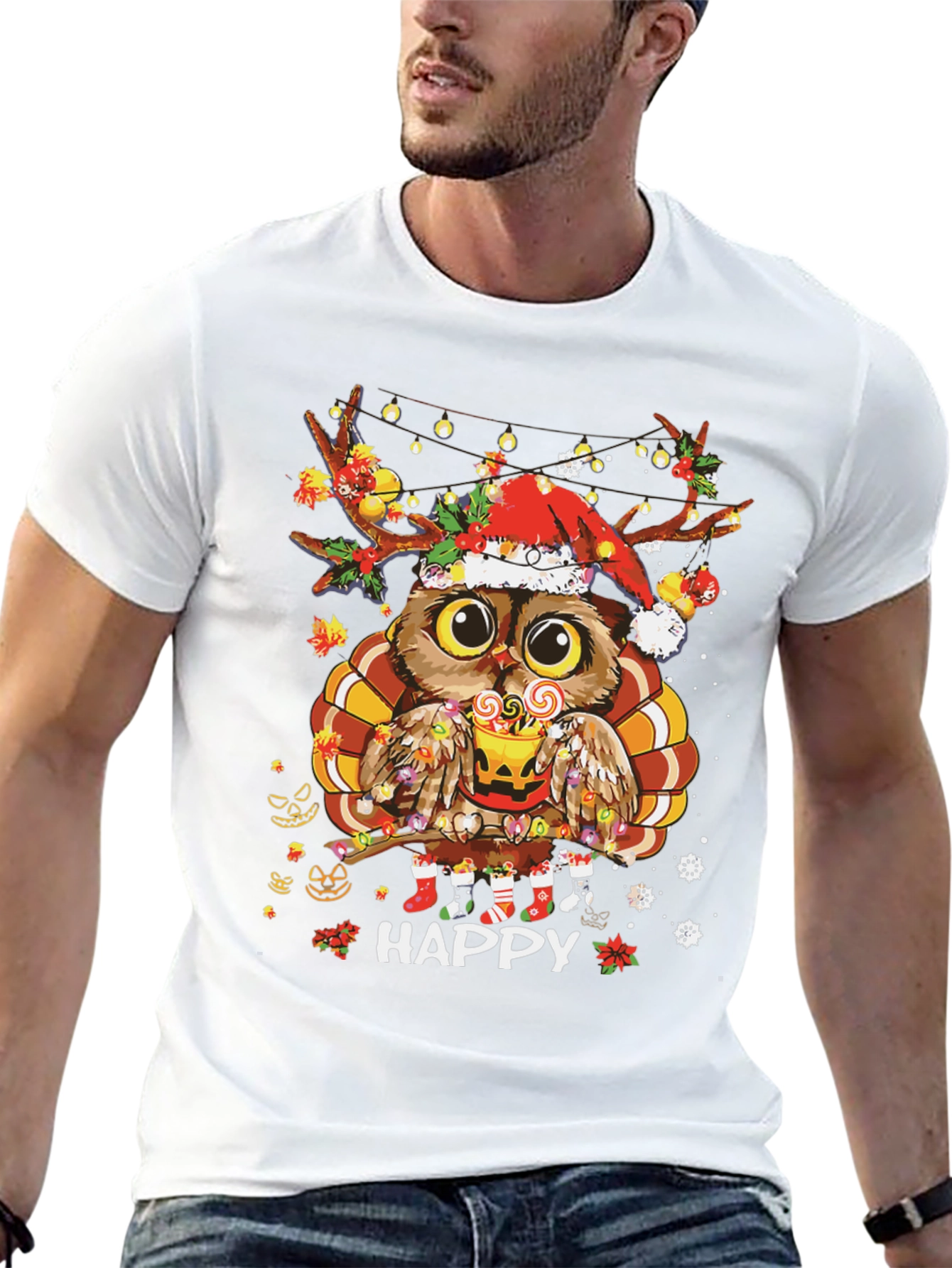 Holiday Owl T-Shirt: Happy Thanksgiving & Christmas