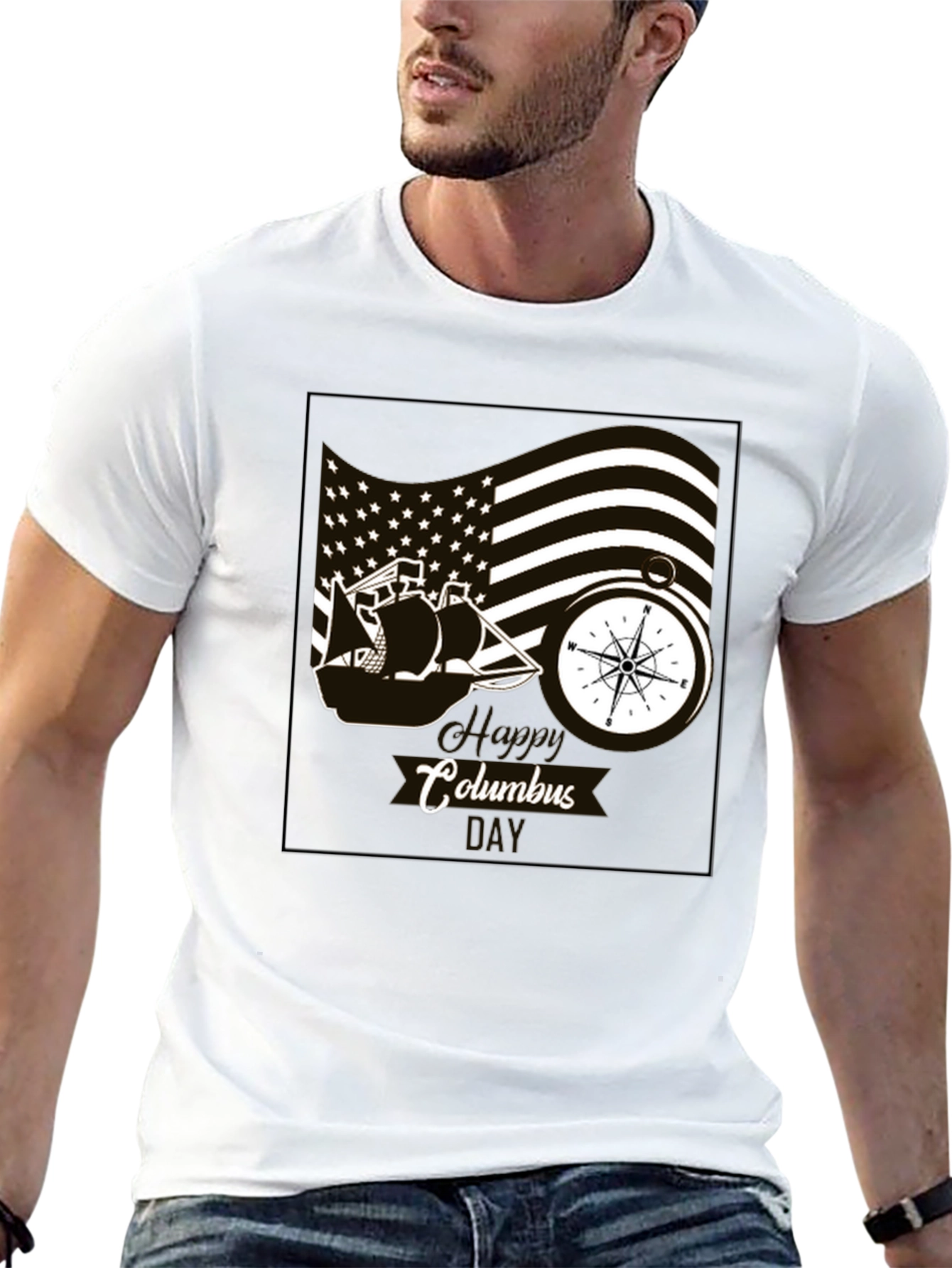 Columbus Day Graphic T-Shirt - Black