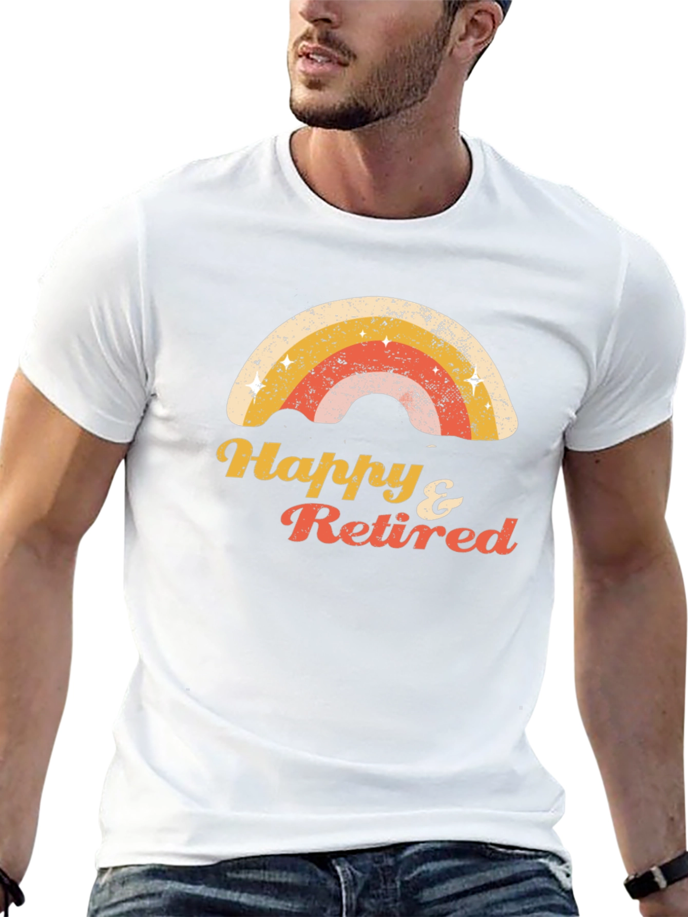 Happy & Retired Rainbow Graphic T-Shirt
