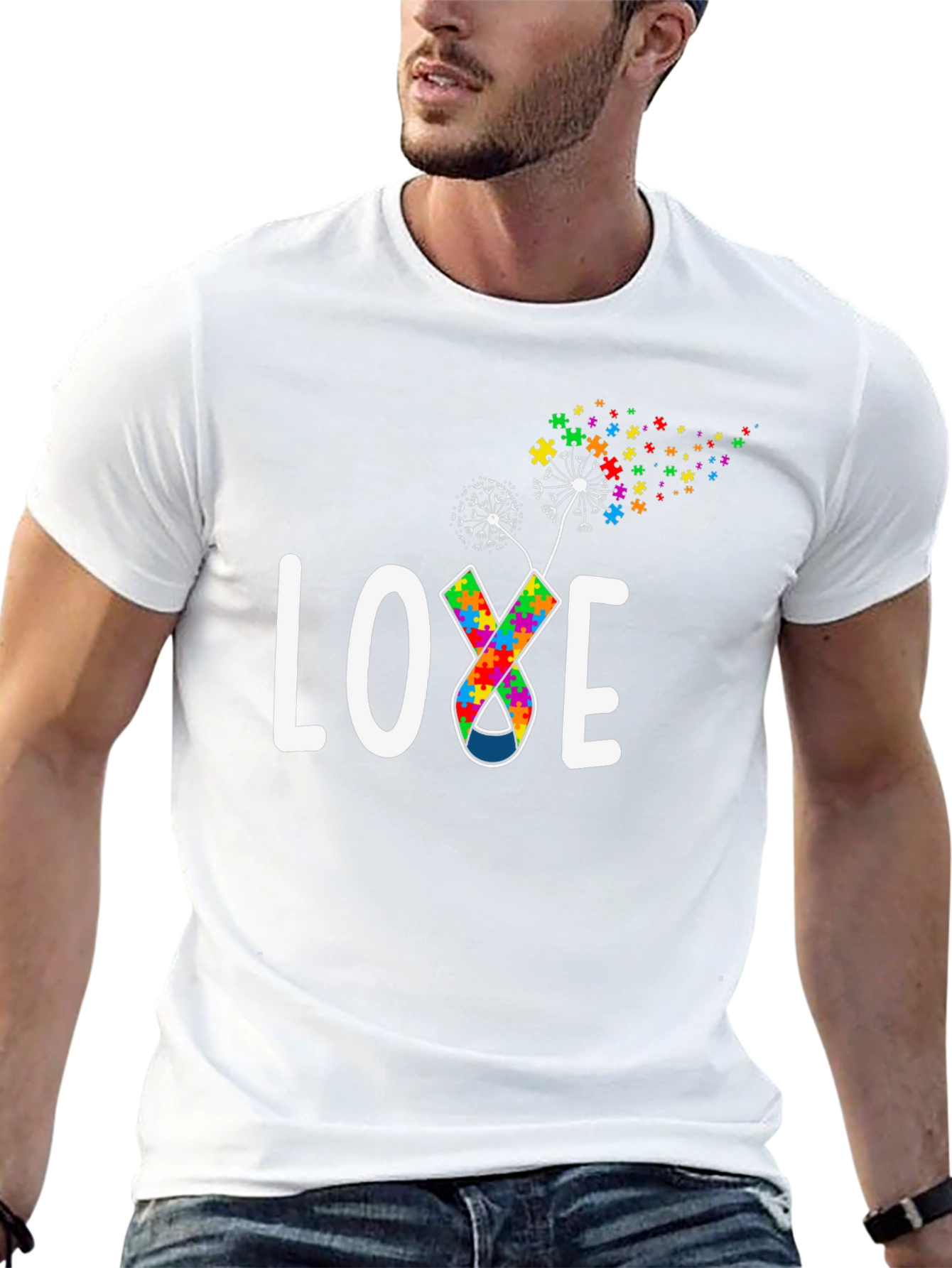 Autism Awareness Love Puzzle Piece Dandelion T-Shirt