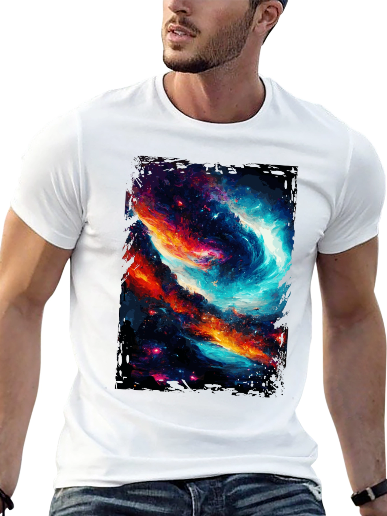 Cosmic Galaxy Graphic Tee - Black Cotton Blend