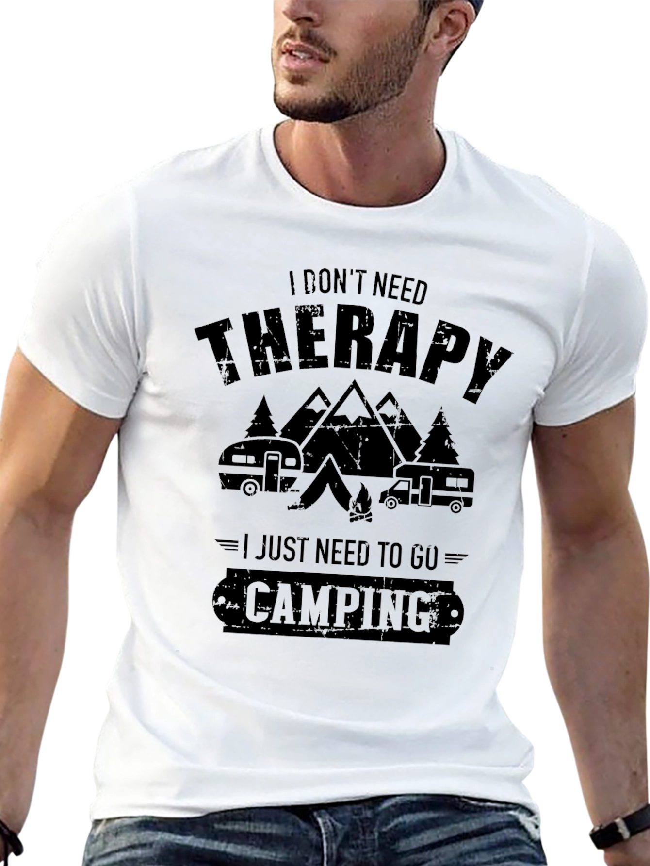 Camping Therapy T-Shirt - Black Graphic Print
