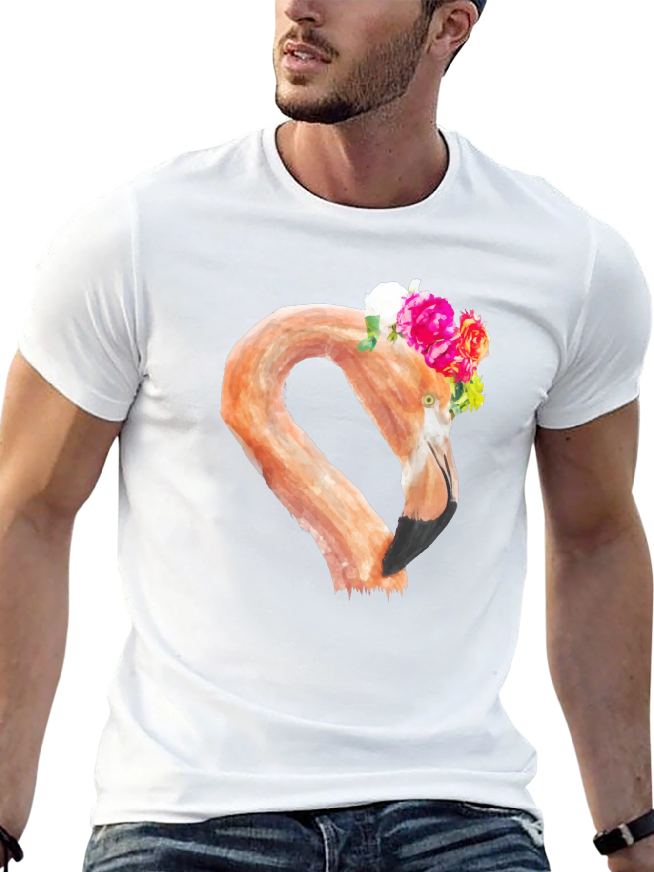 Floral Flamingo Graphic Tee - Black T-Shirt