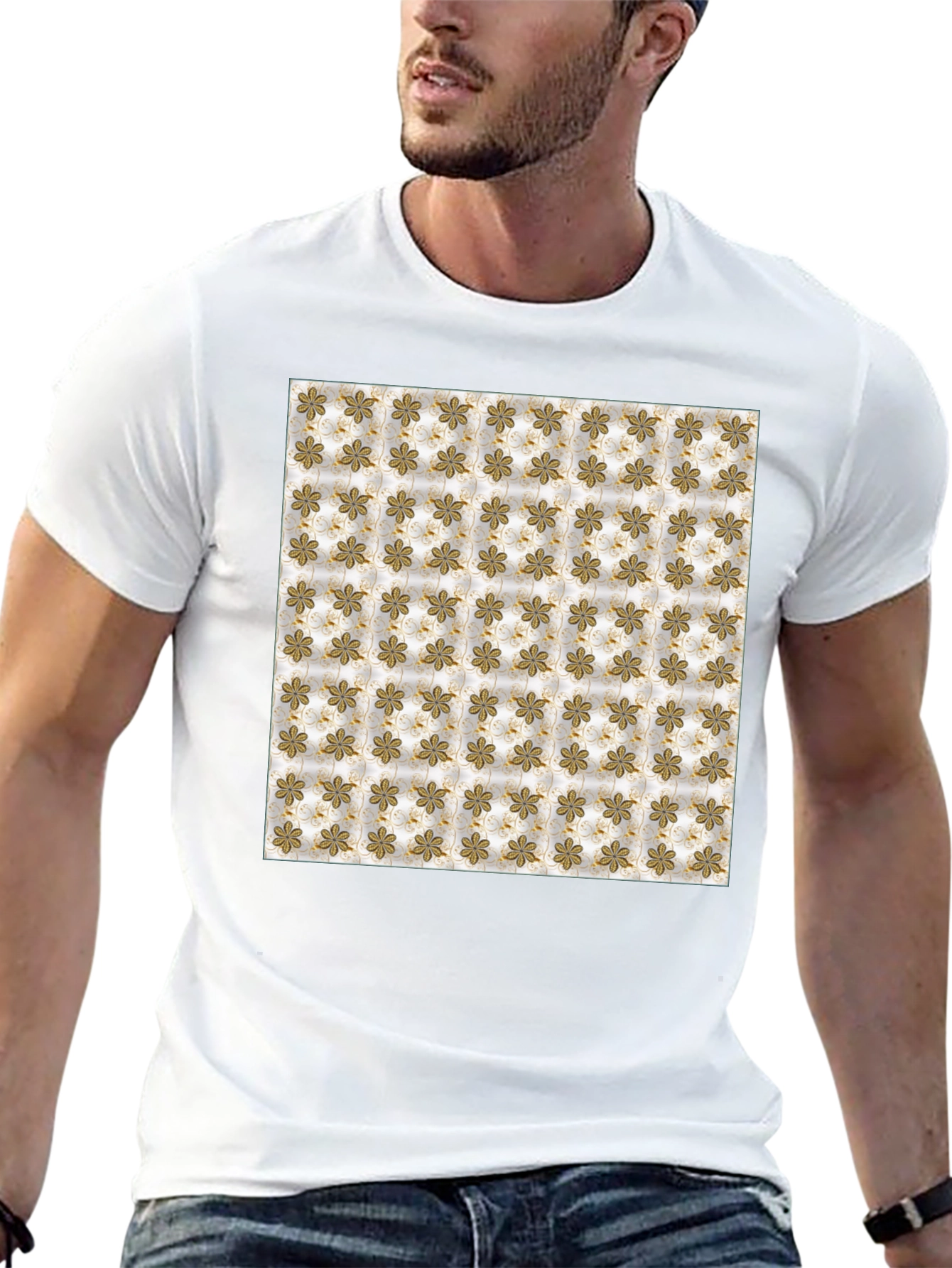 Floral Pattern Print Black T-Shirt