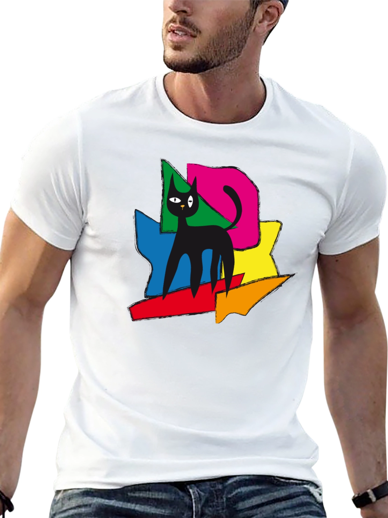 Abstract Cat Art T-Shirt - Modern Graphic Tee