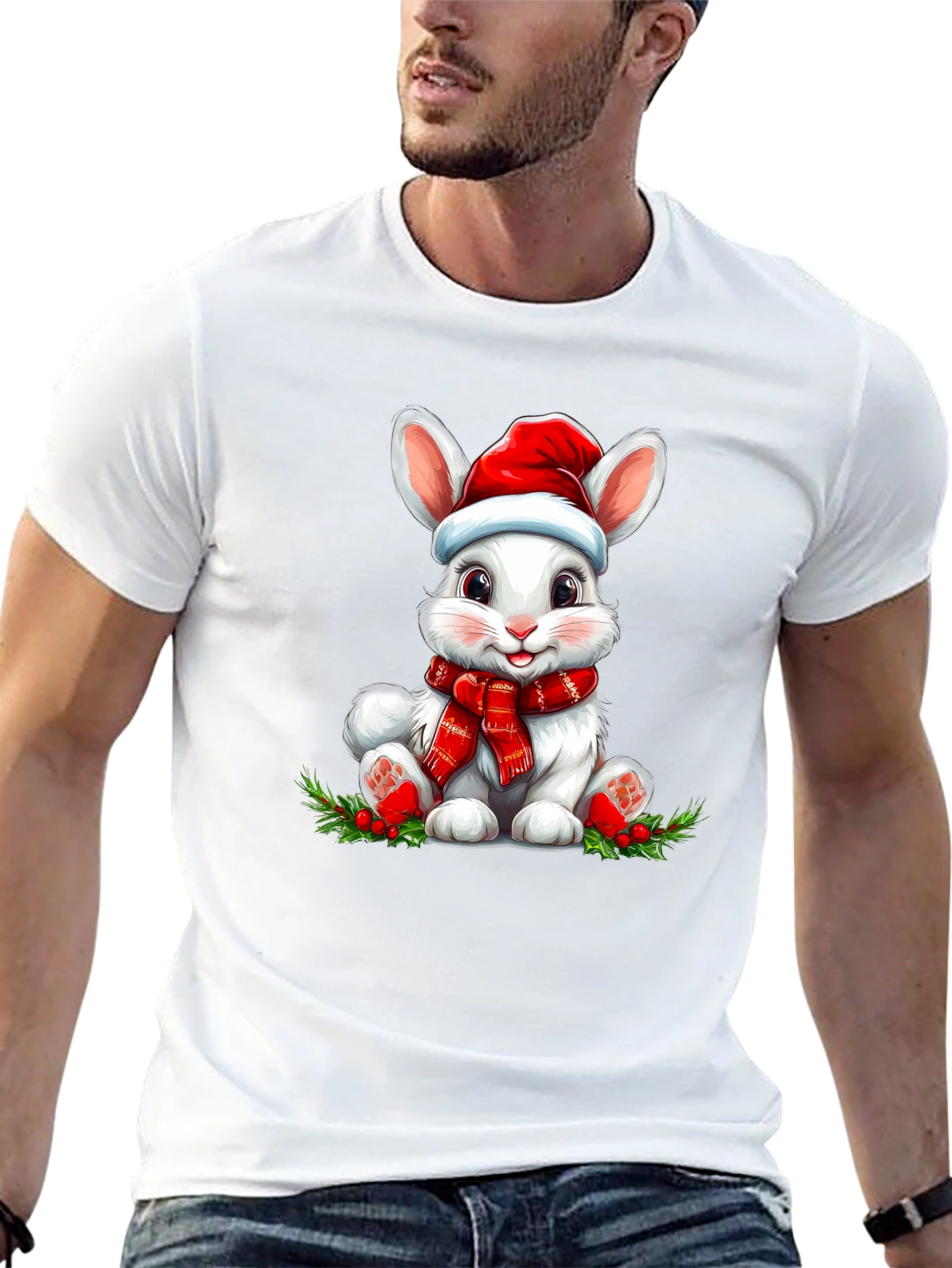 Festive Rabbit Graphic Tee - Holiday Style!