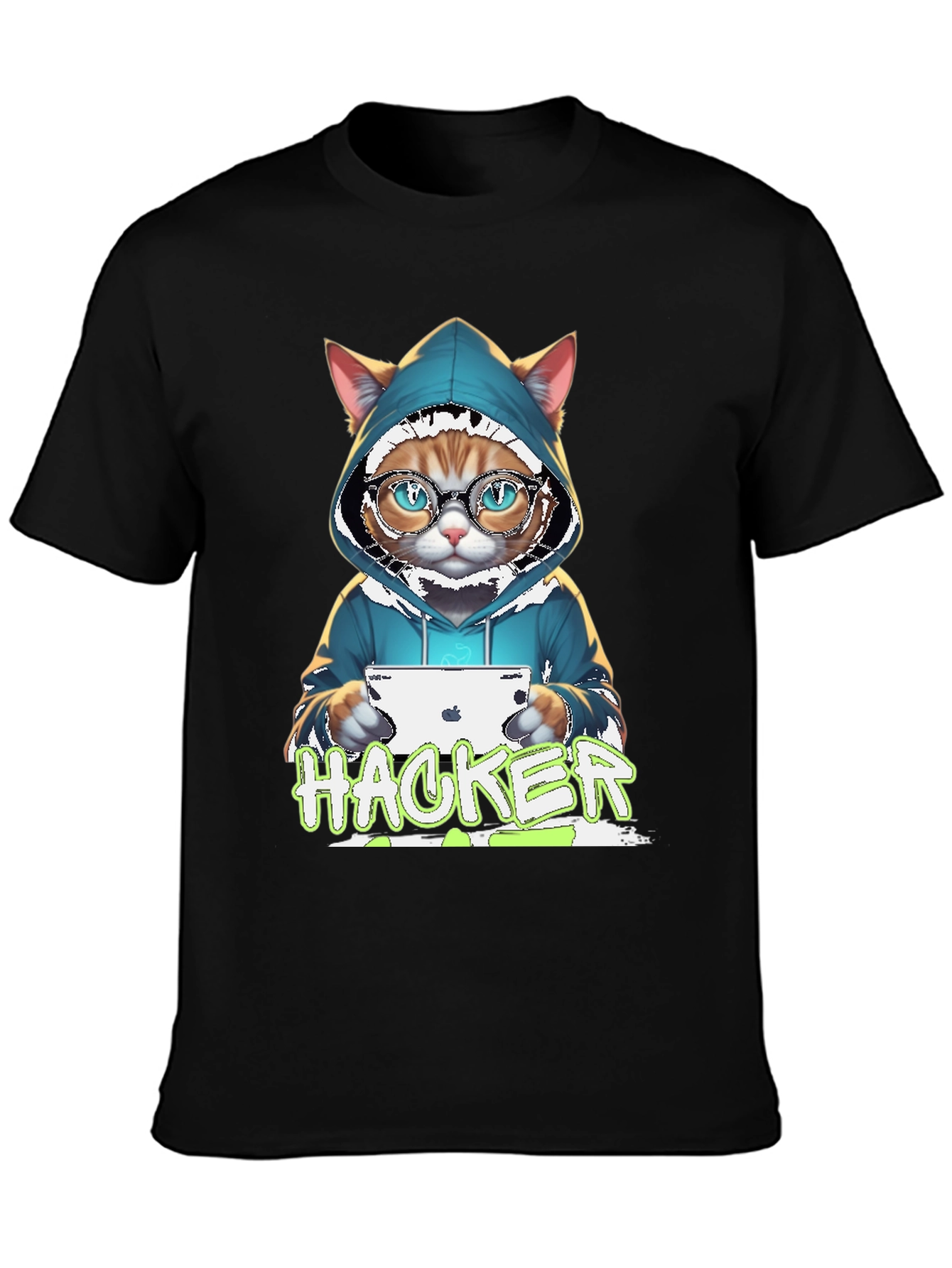 Hacker Cat Graphic Tee - Novelty T-Shirt