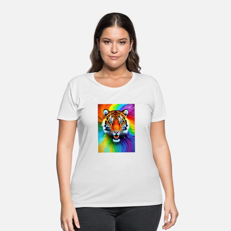 Tiger with rainbow splashes of colors
