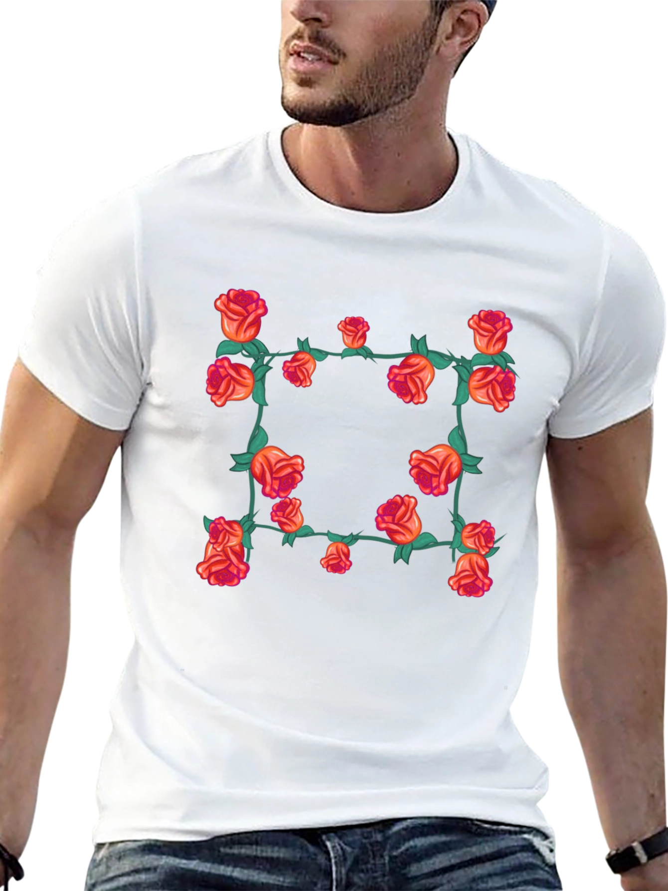 Floral Rose Vine T-Shirt - Black