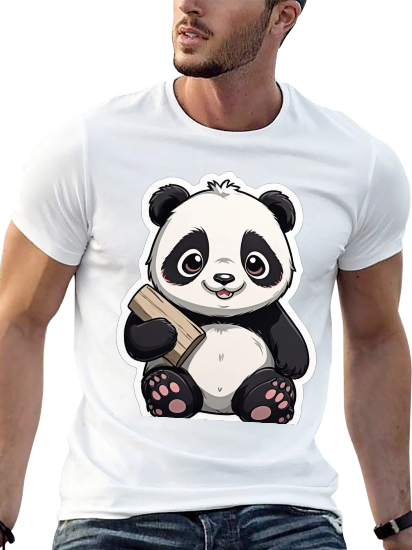 Cute Panda Bear Graphic Tee - Black