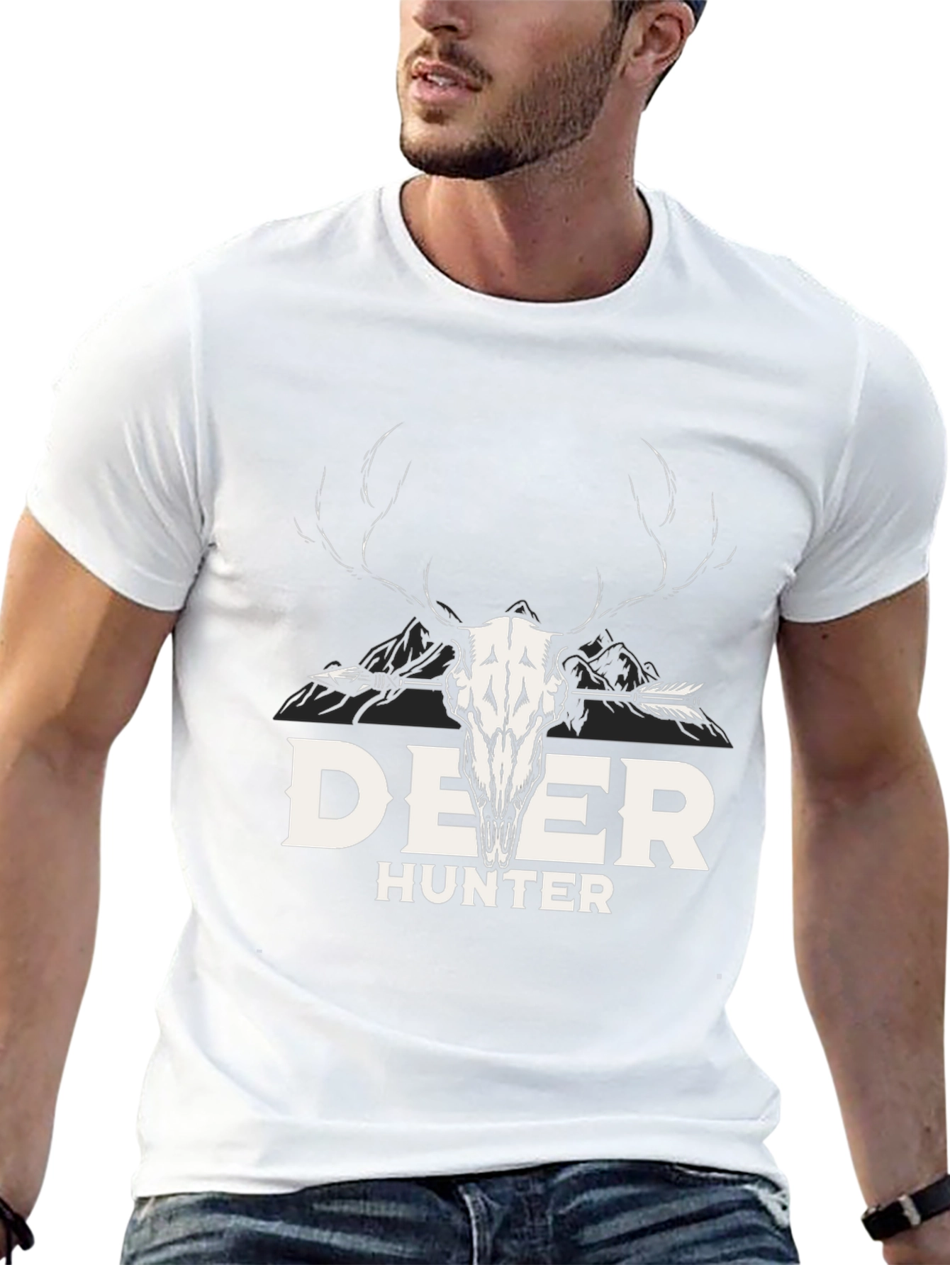 Deer Hunter Graphic Tee - Antler Skull Design
