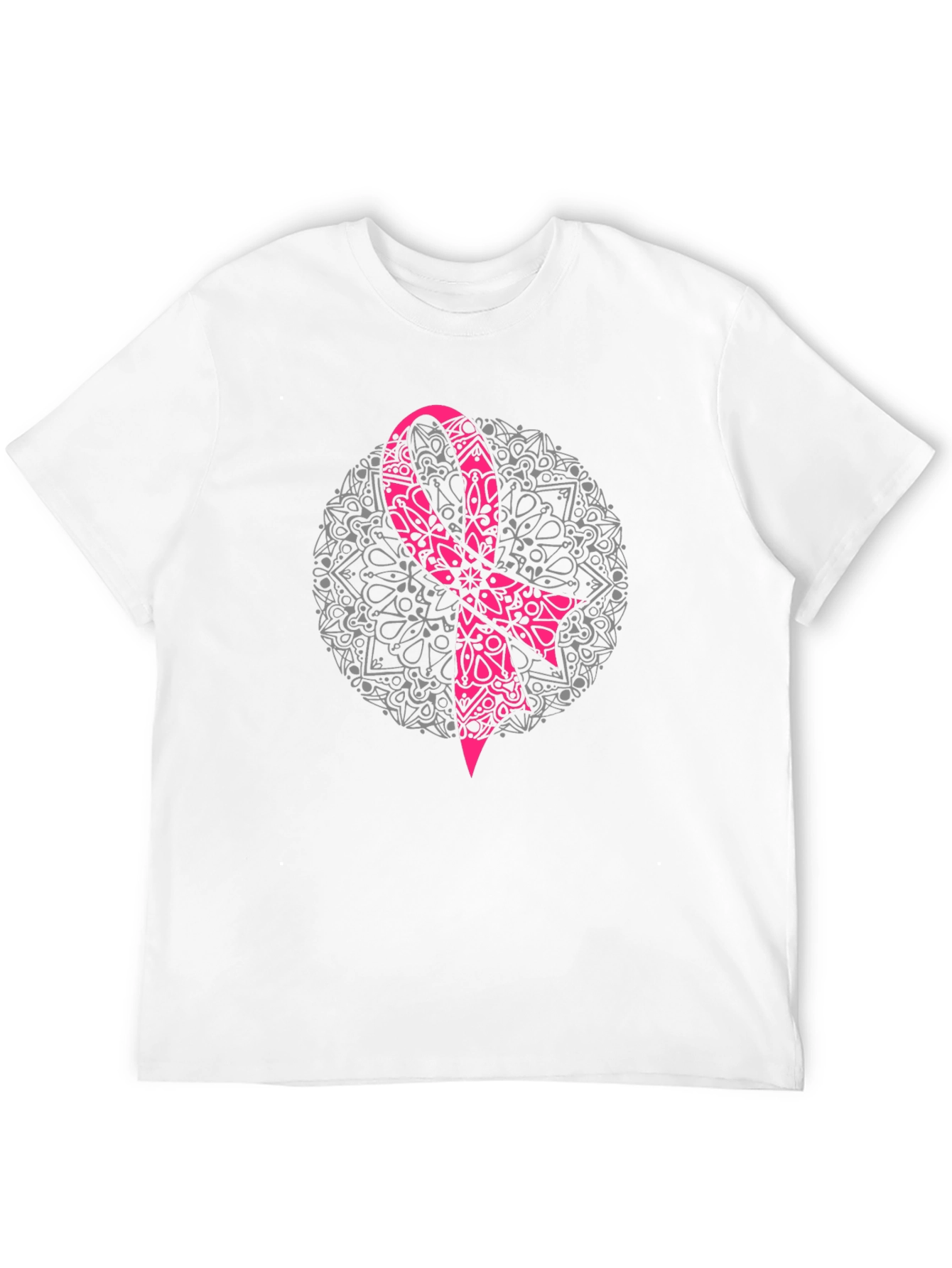Pink Ribbon Mandala Black T-Shirt