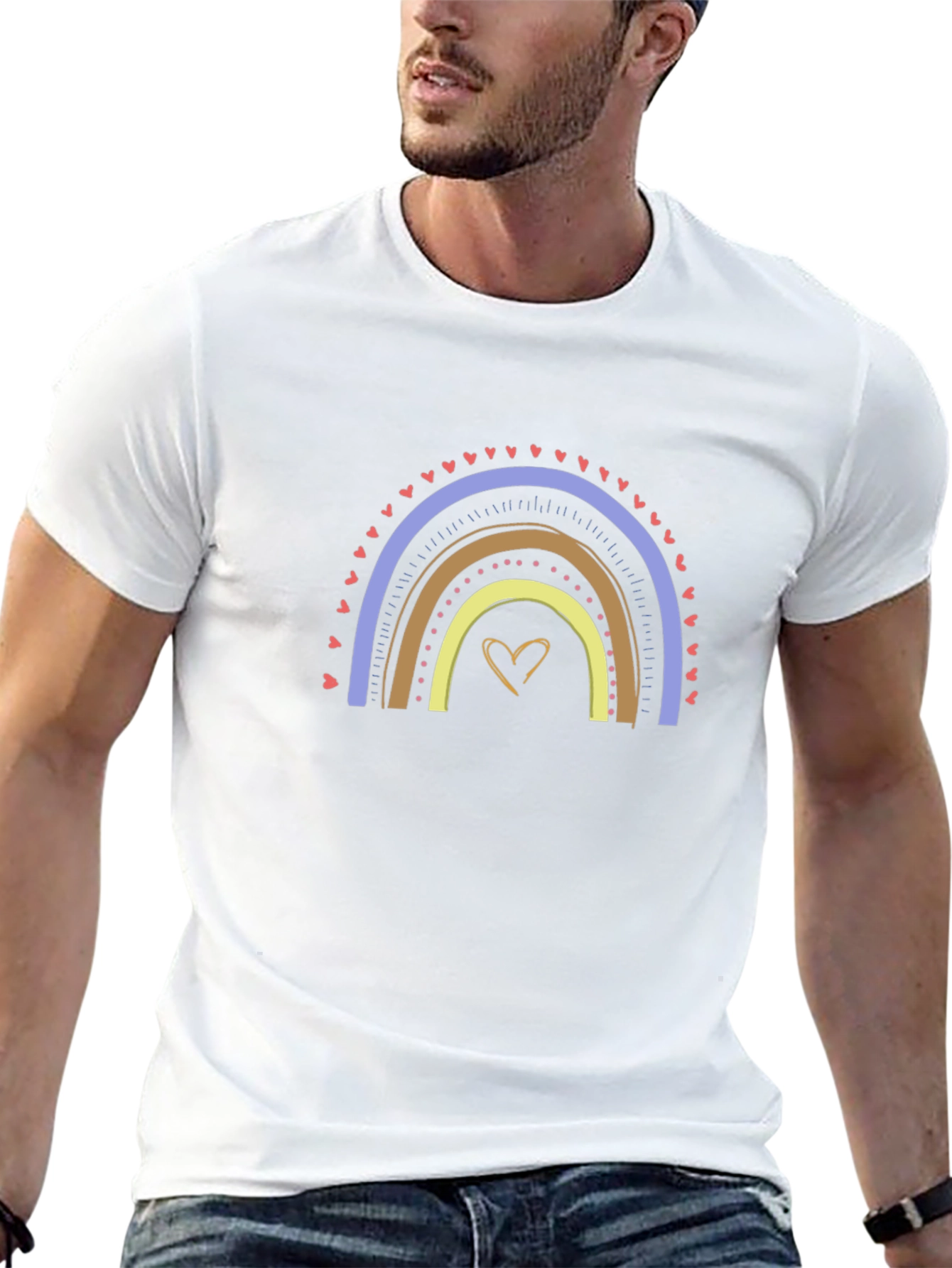 Rainbow Heart Graphic T-Shirt - Casual Black Tee