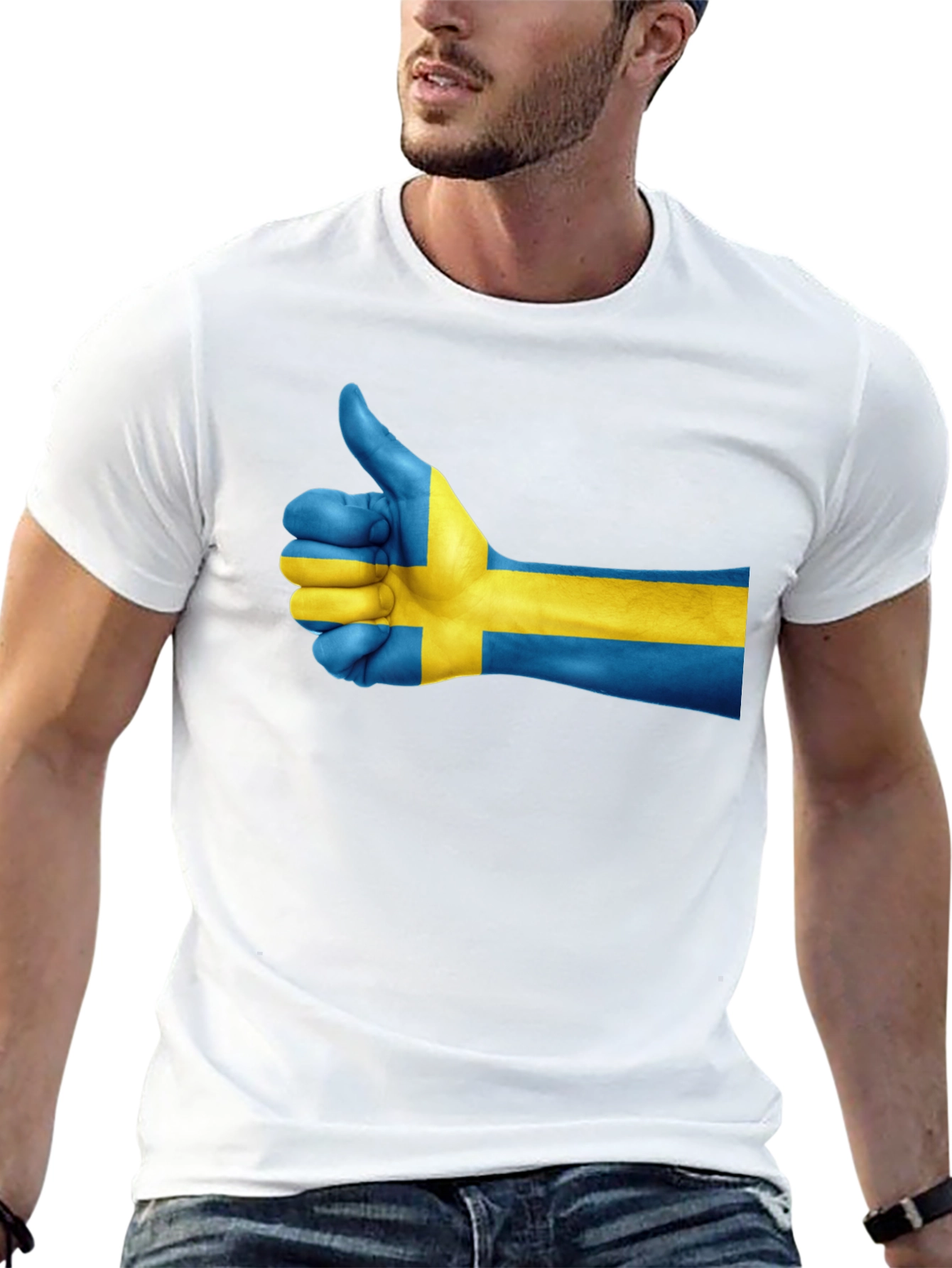 Sweden Flag Thumbs Up Graphic Tee - Black