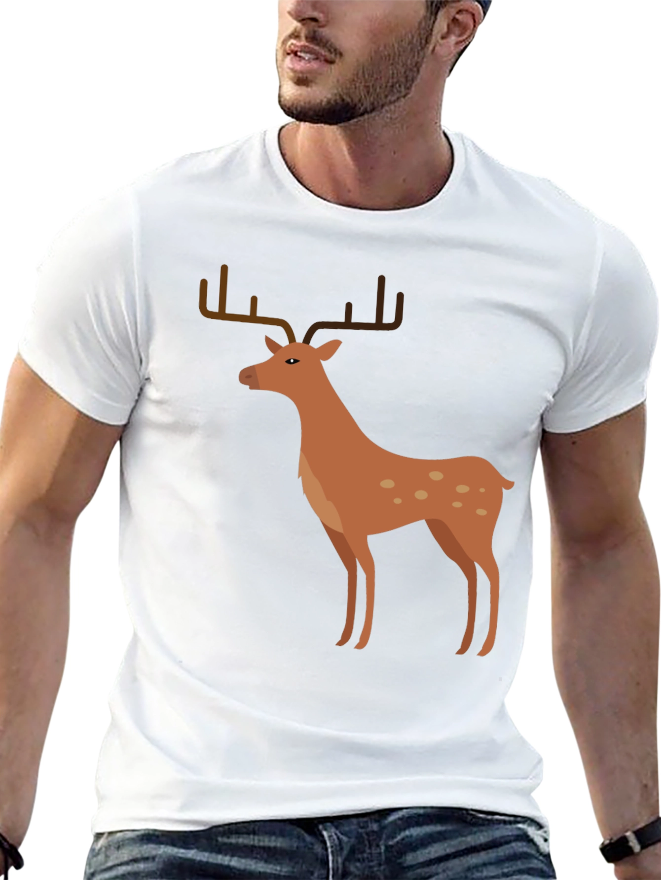 Mens Black T-Shirt with Deer Graphic