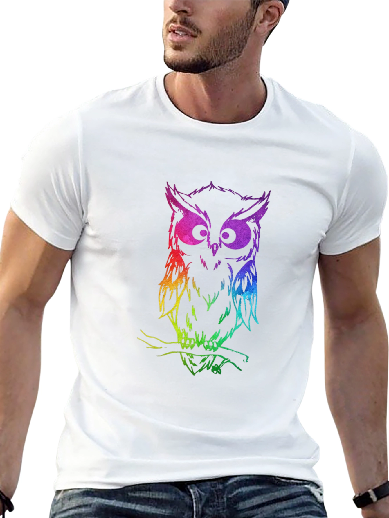 Rainbow Owl Graphic Black T-Shirt