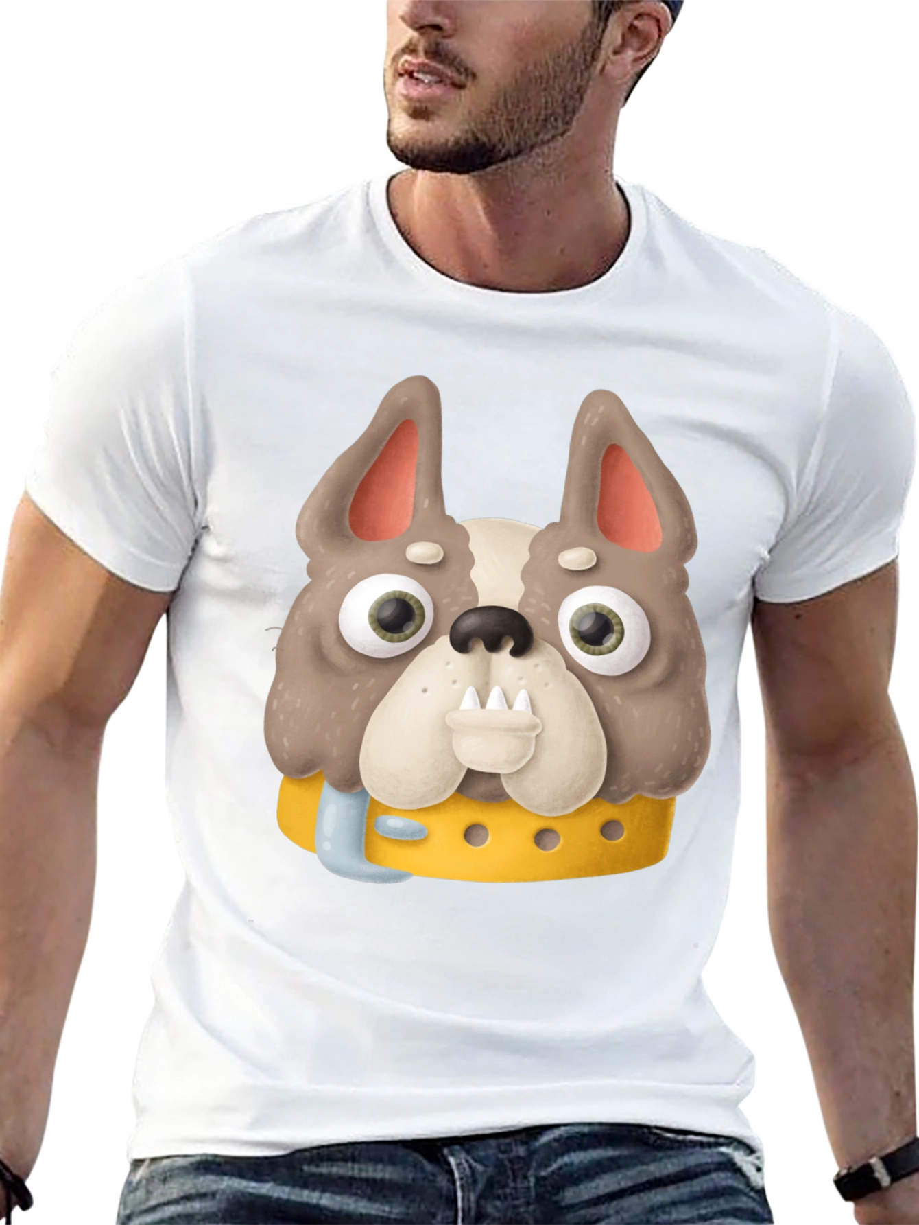 Cartoon Dog Graphic Tee - Novelty Black T-Shirt