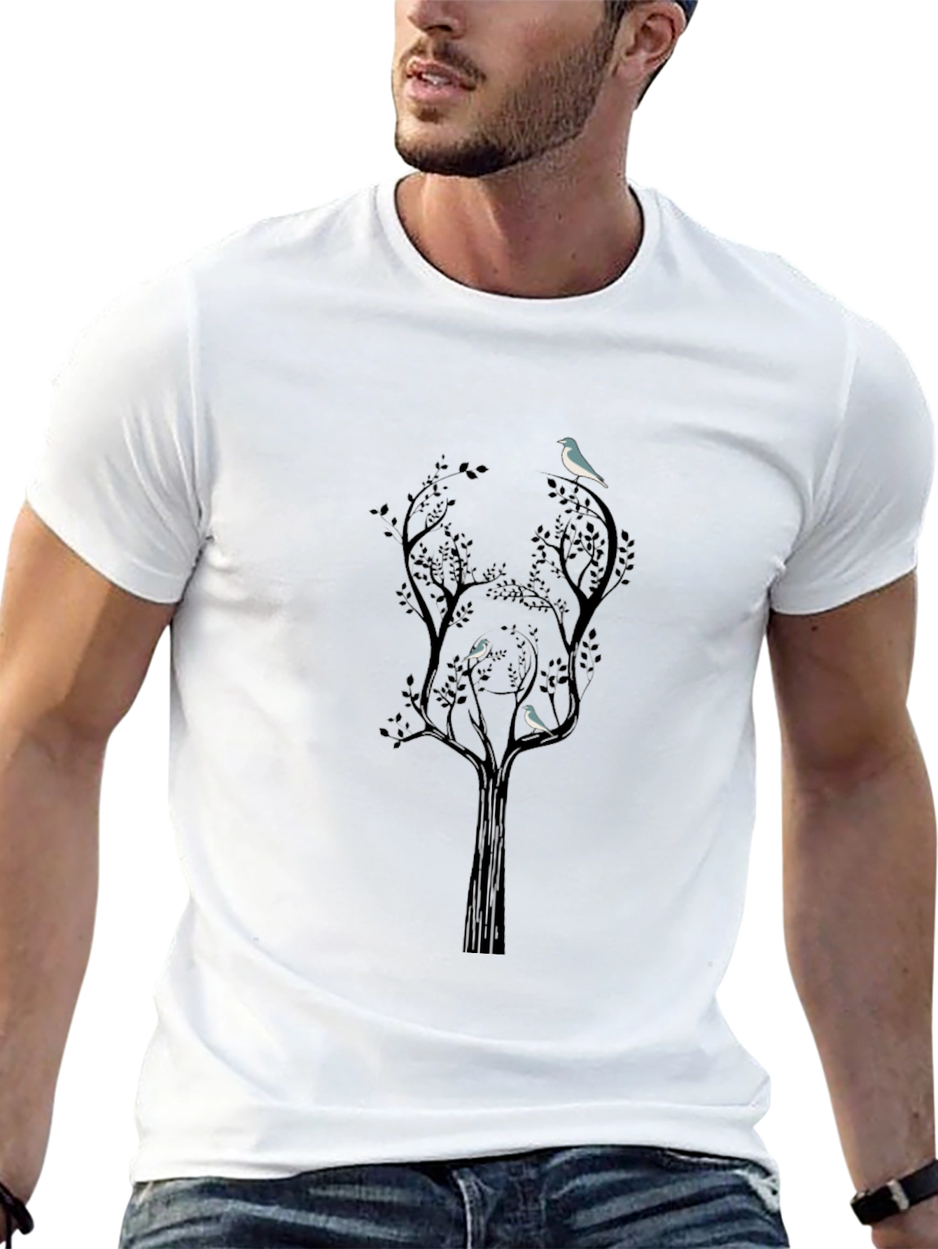 Bird Tree Graphic T-Shirt - Black