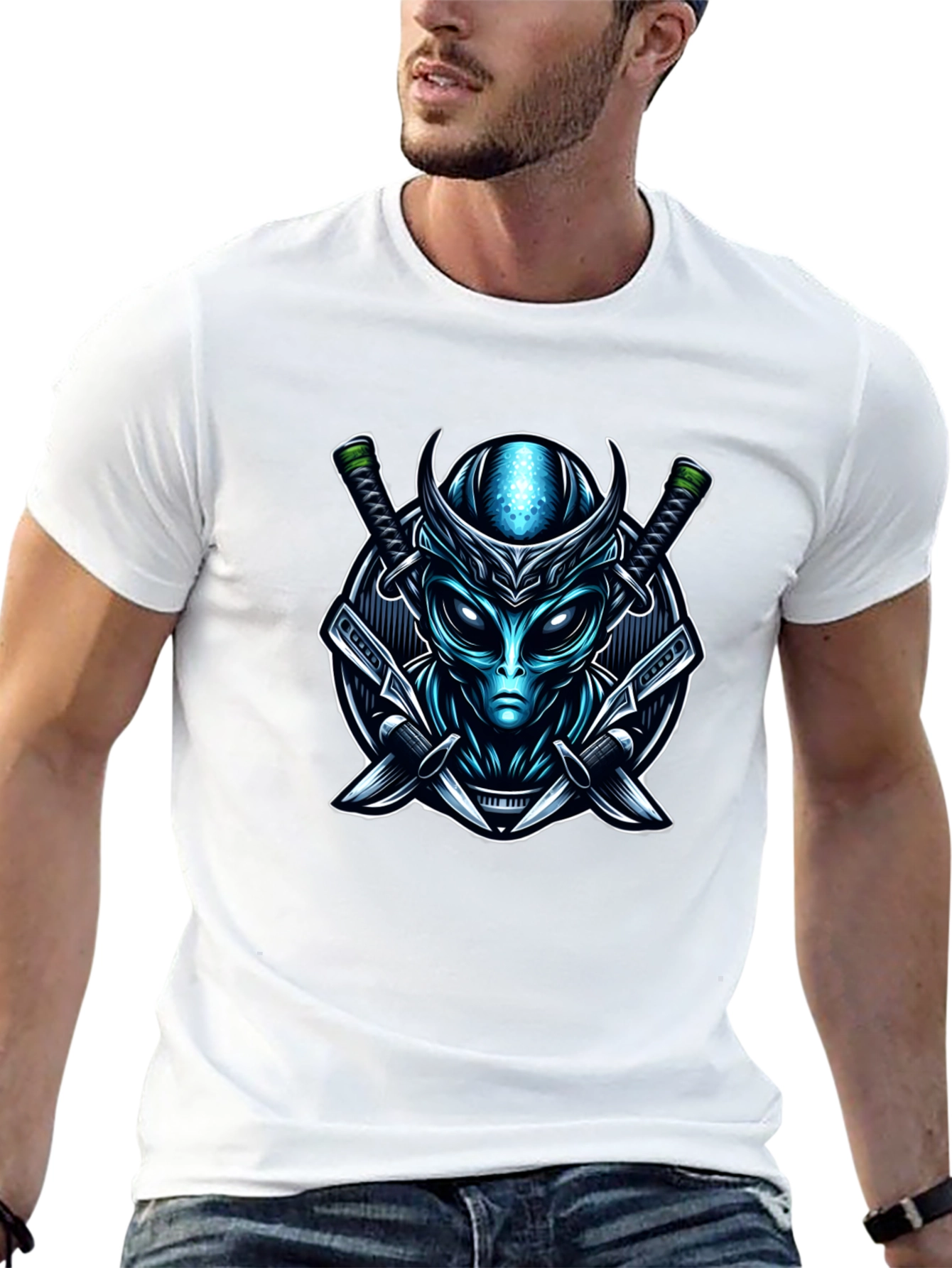 Alien Samurai Graphic Tee - Sci-Fi Warrior T-Shirt
