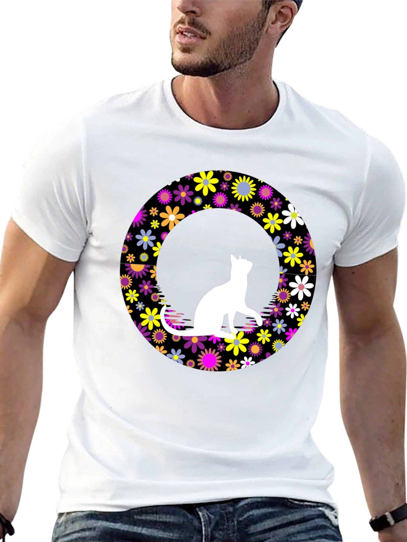 Floral Cat T-Shirt - Unique Graphic Tee