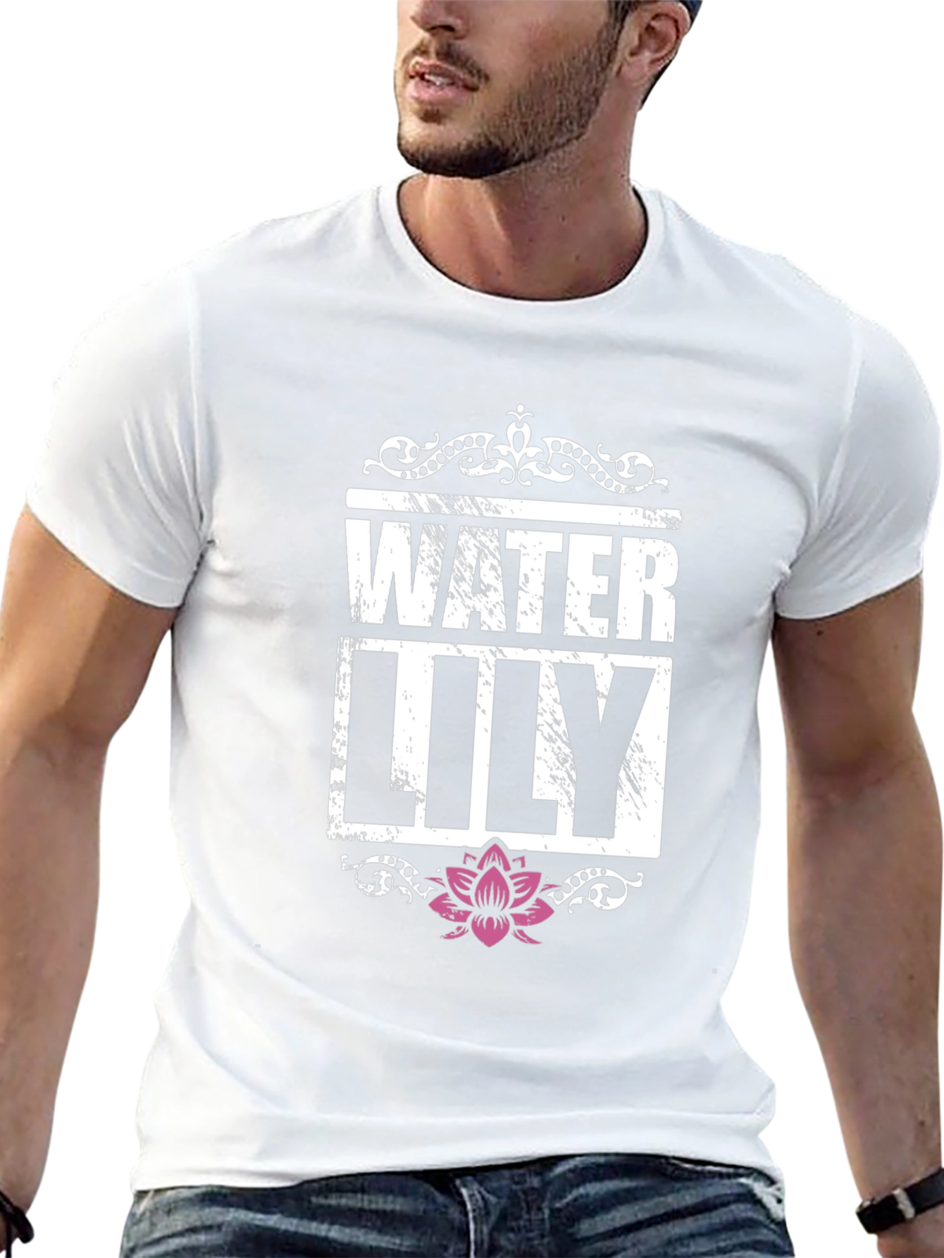 Water Lily Graphic T-Shirt Black Cotton Tee