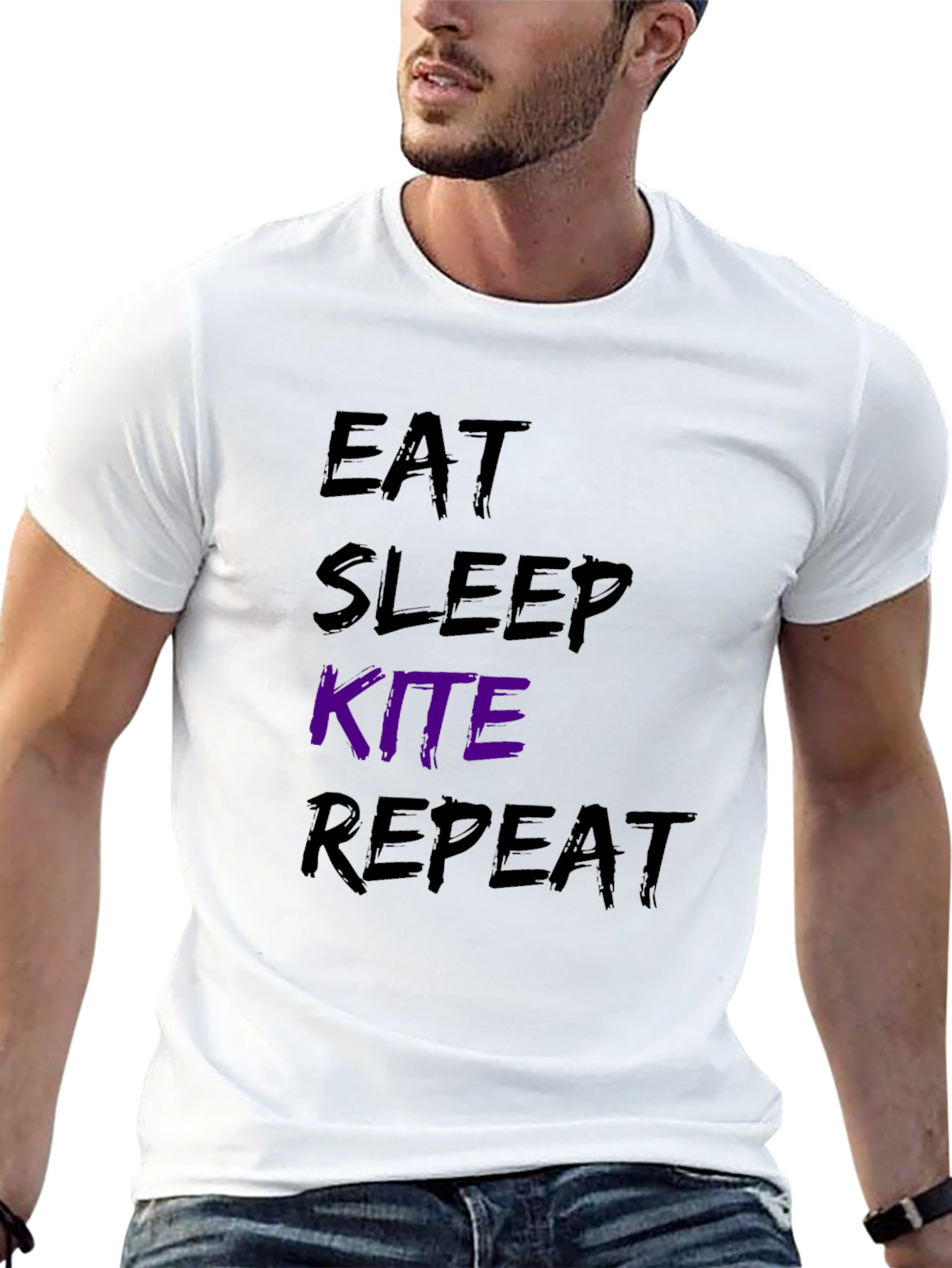 Eat Sleep Kite Repeat Black Graphic T-Shirt