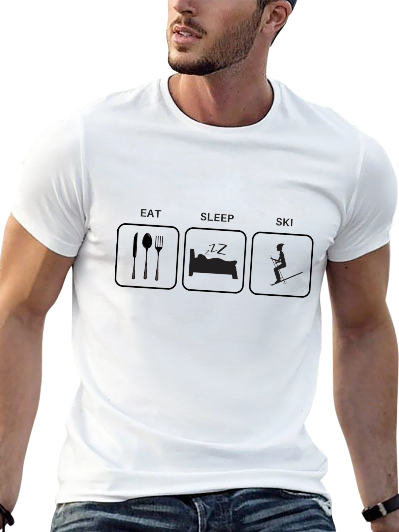 Eat Sleep Ski Black Graphic T-Shirt