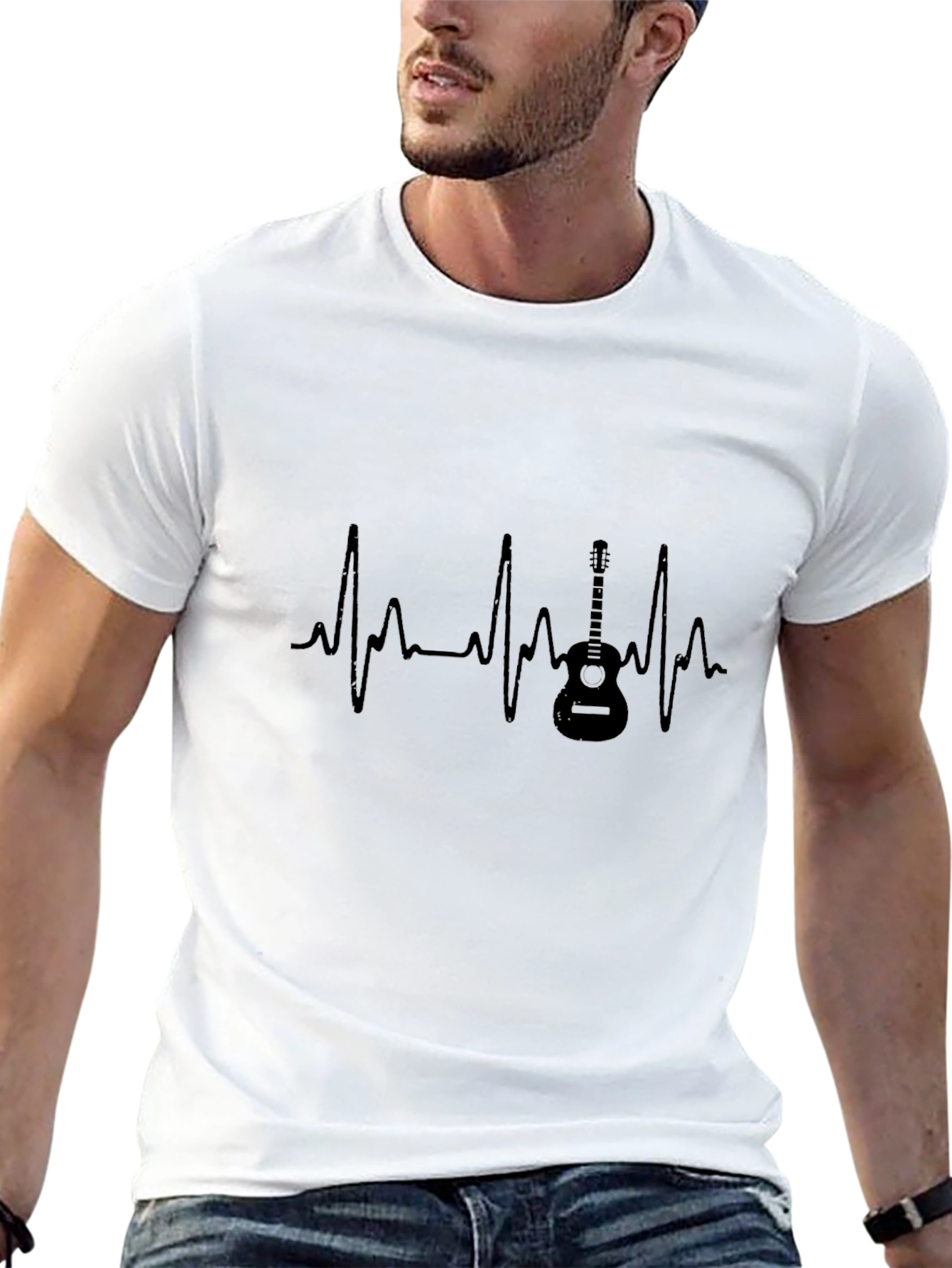 Guitar Heartbeat Graphic Tee - Black