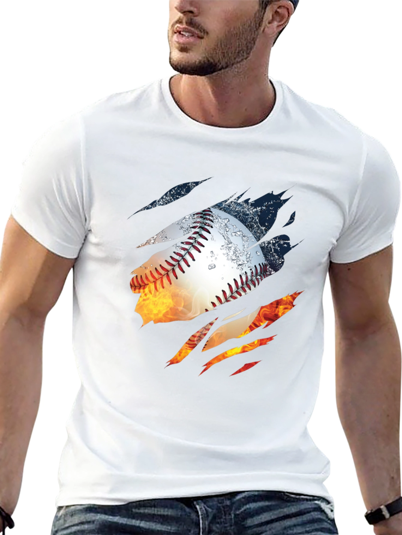 Fiery Baseball Graphic T-Shirt