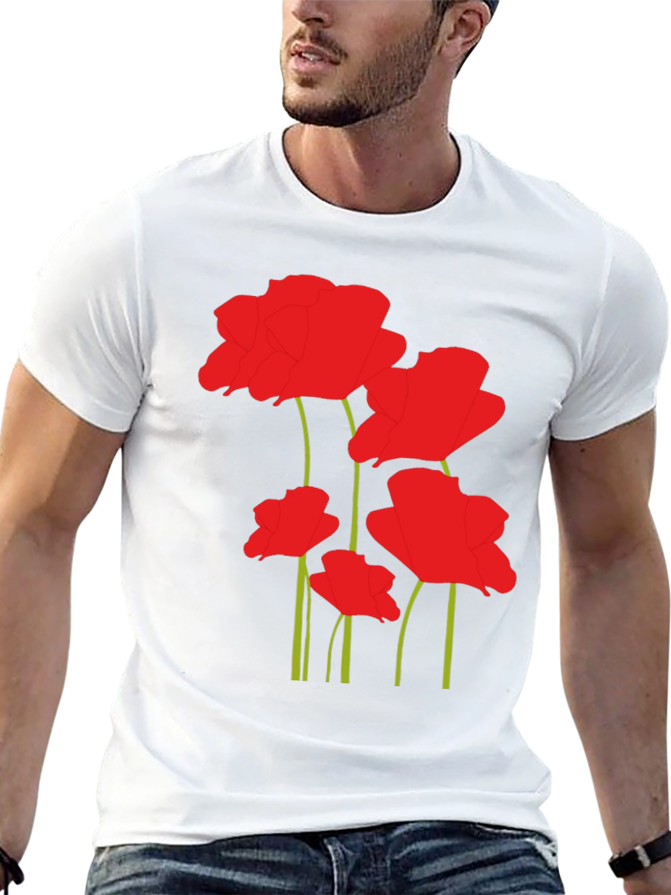 Floral Poppy Print Black T-Shirt