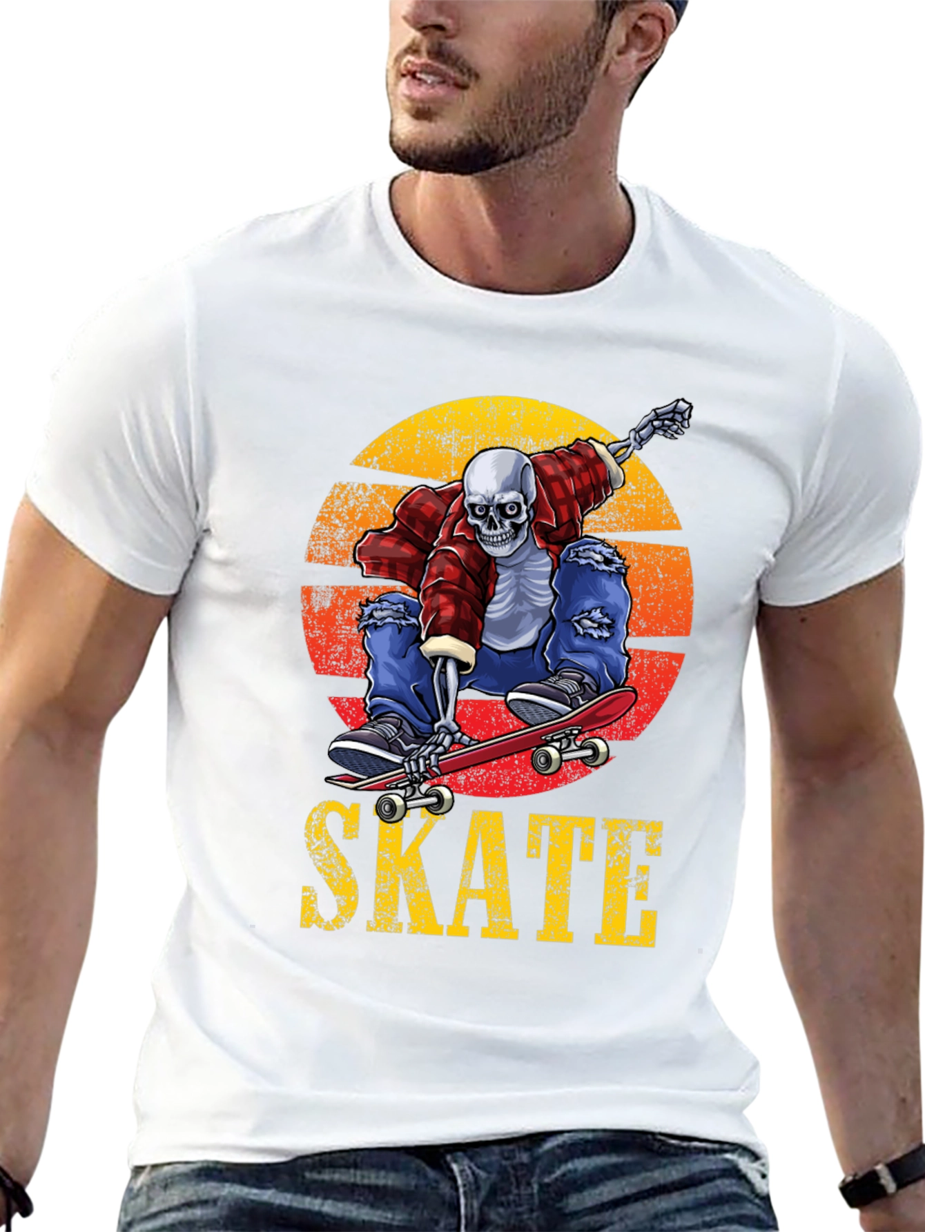 Skeleton Skateboard T-Shirt - Grunge Graphic Tee