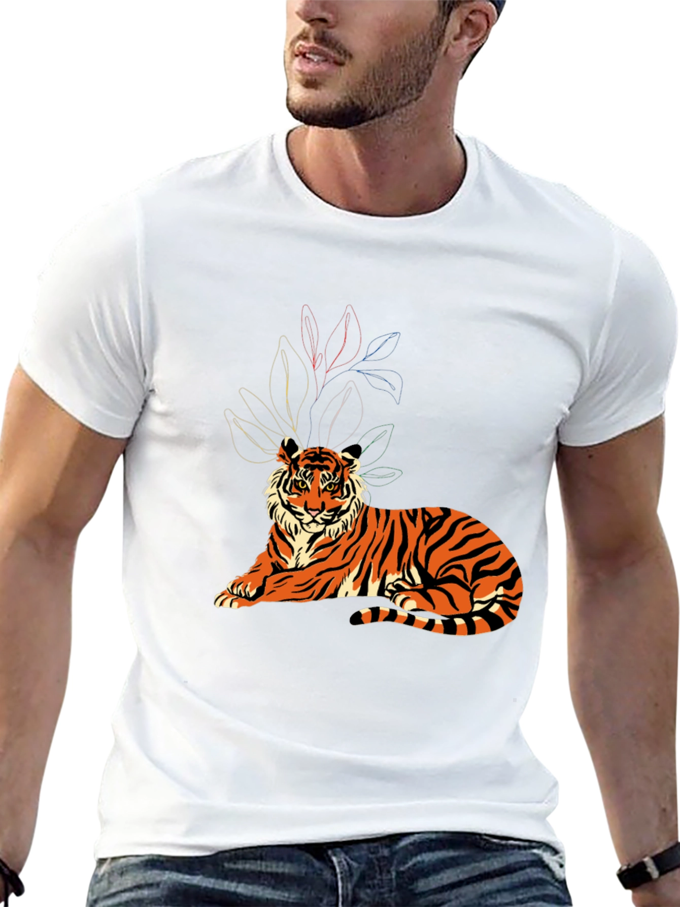Tiger Graphic Print Crew Neck T-Shirt