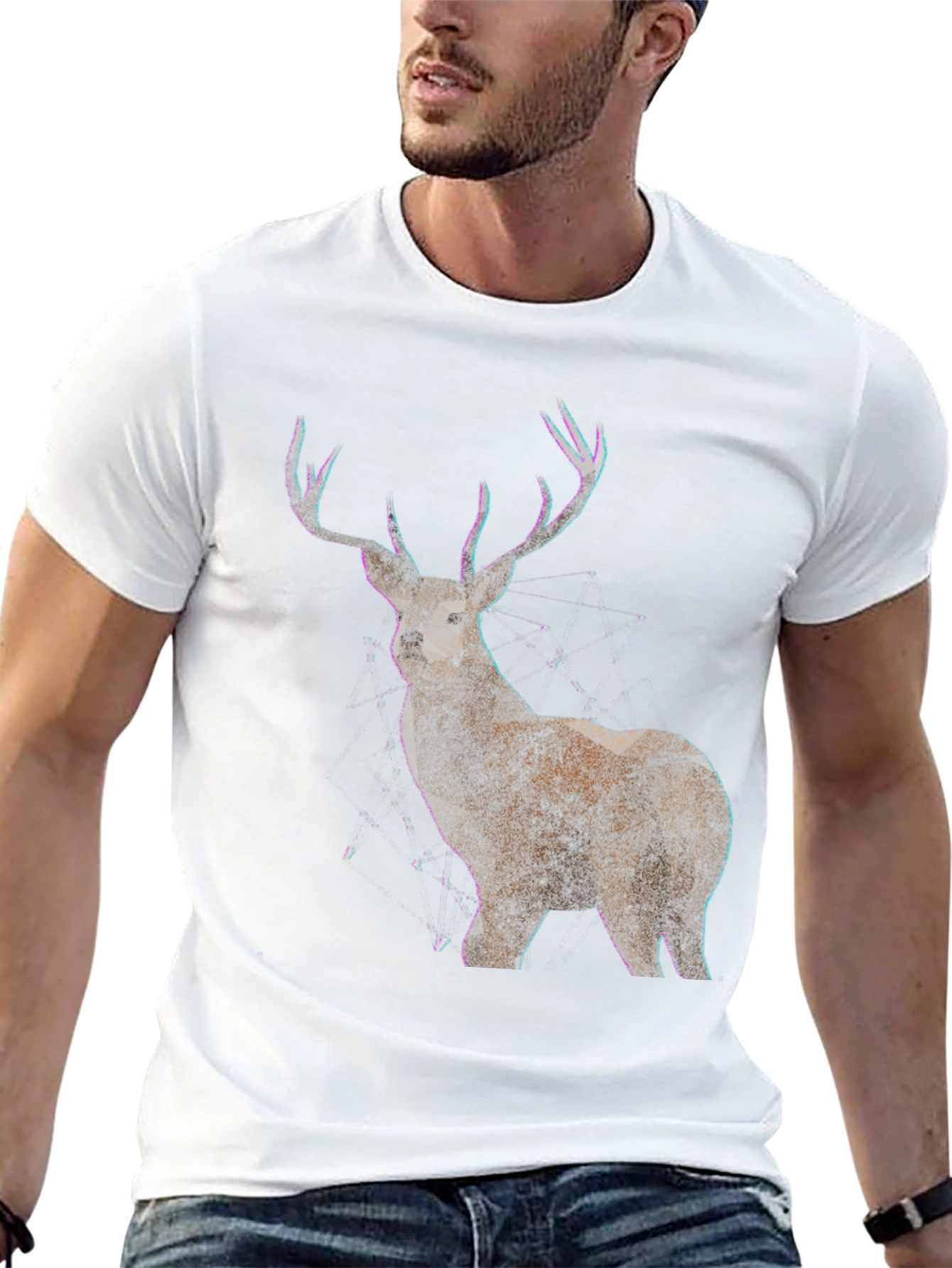 Deer Graphic Print Mens Black T-Shirt