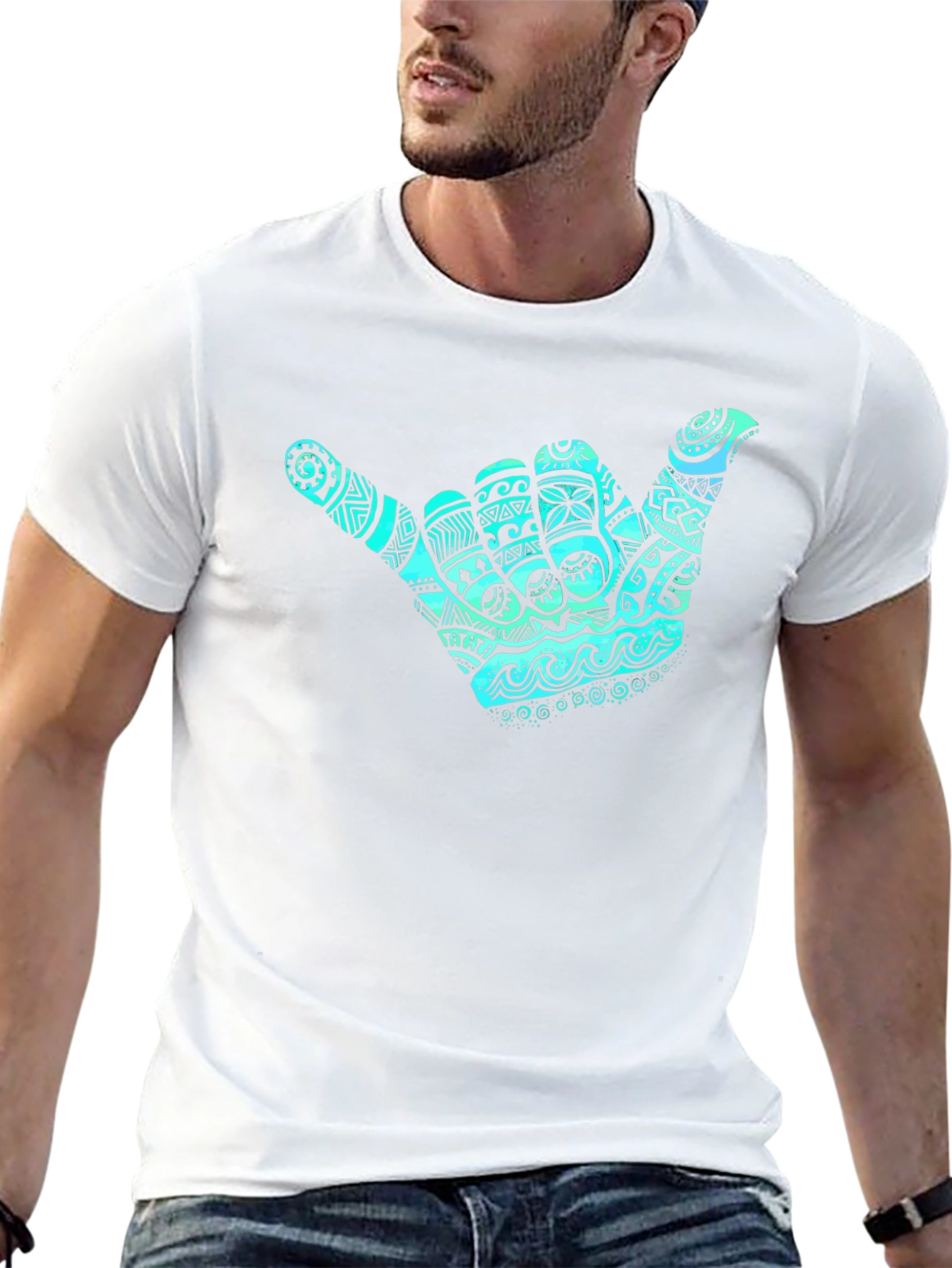 Shaka Hand Graphic Tee - Casual Black T-Shirt