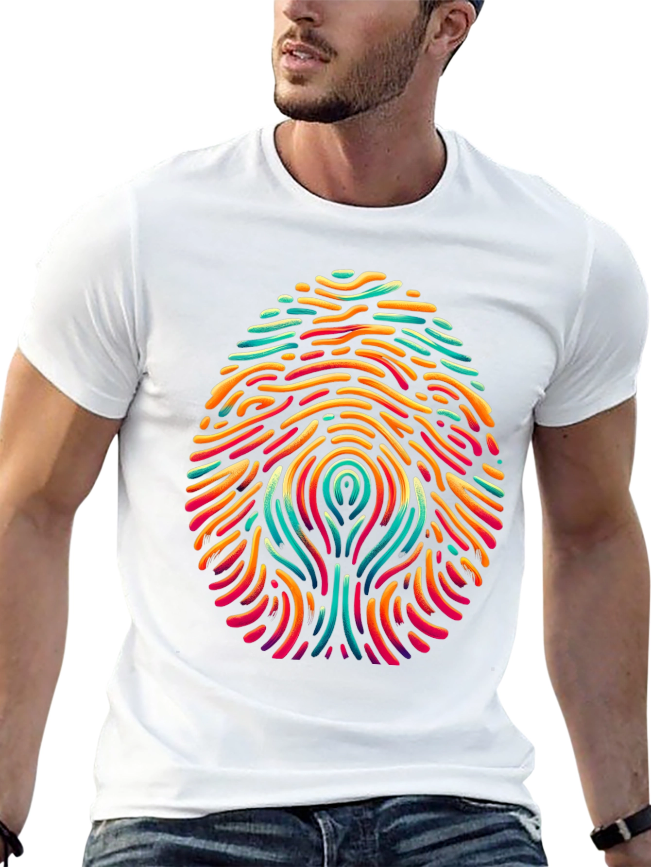 Abstract Fingerprint Graphic Tee - Modern Art Style