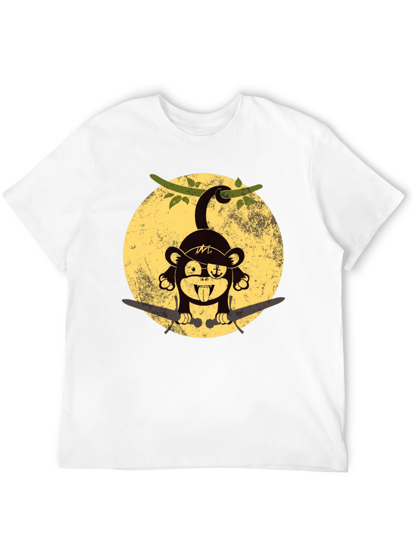 Pirate Monkey Graphic T-Shirt - Black Crew Neck Tee